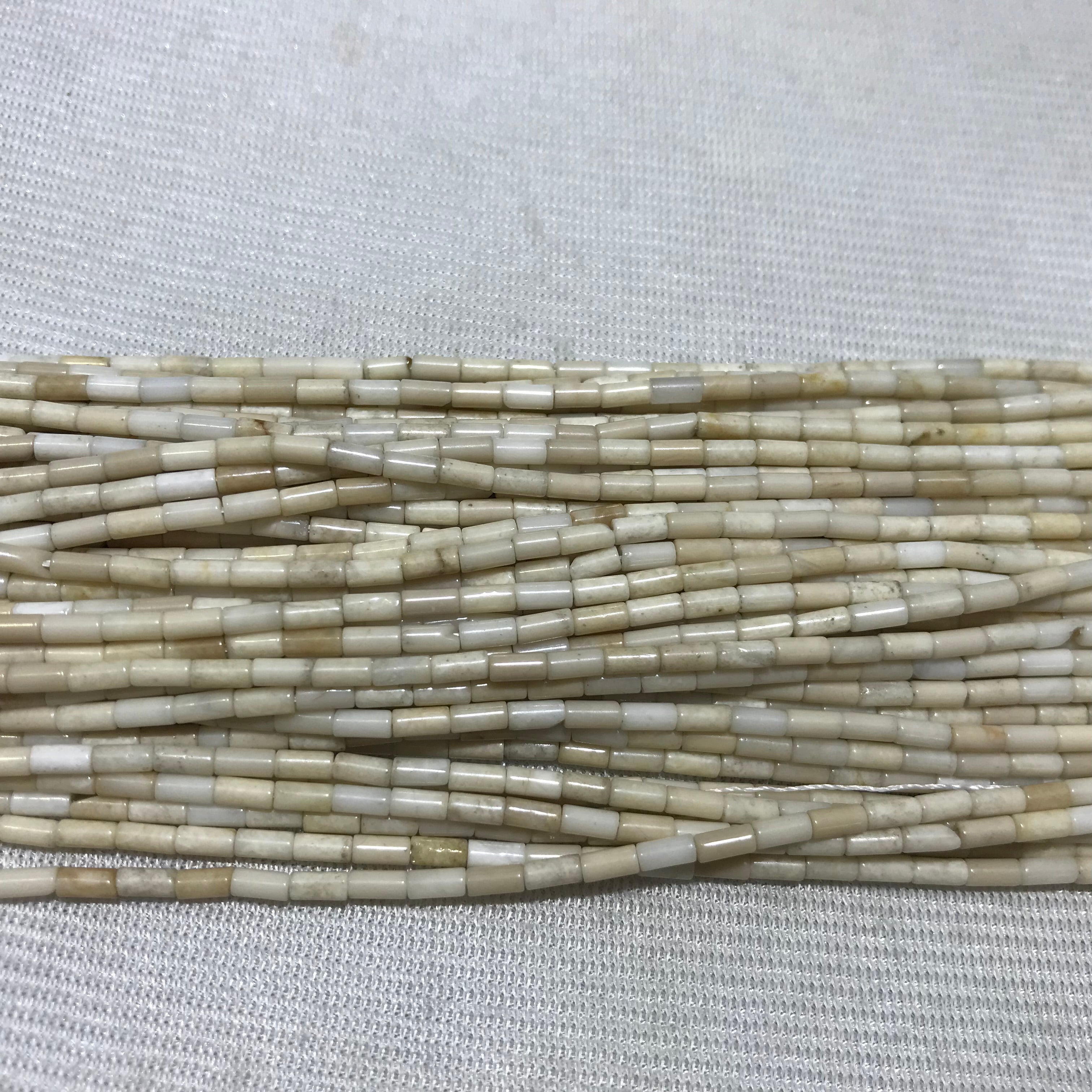 White Fossil Jasper 2x4mm Column Gemstone Loose Tube Beads 15 inches