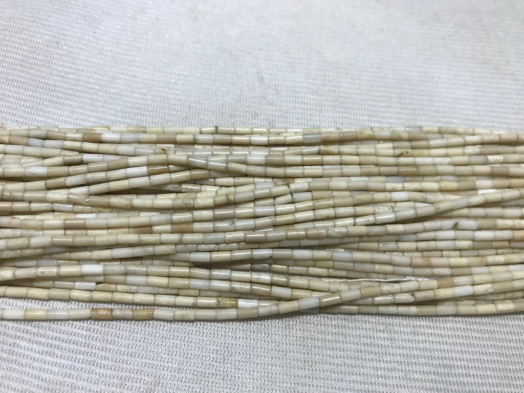 White Fossil Jasper 2x4mm Column Gemstone Loose Tube Beads 15 inches