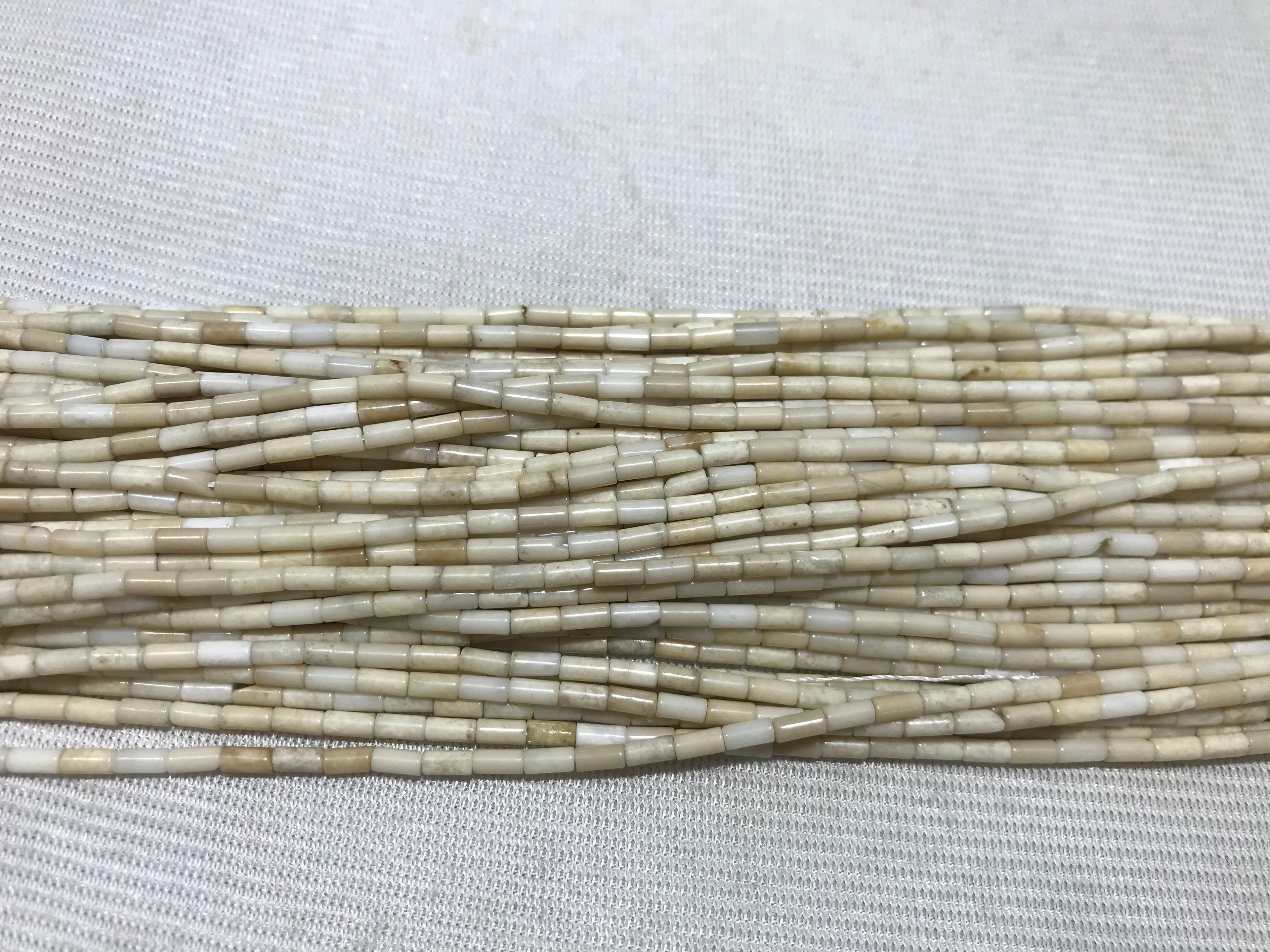 White Fossil Jasper 2x4mm Column Gemstone Loose Tube Beads 15 inches