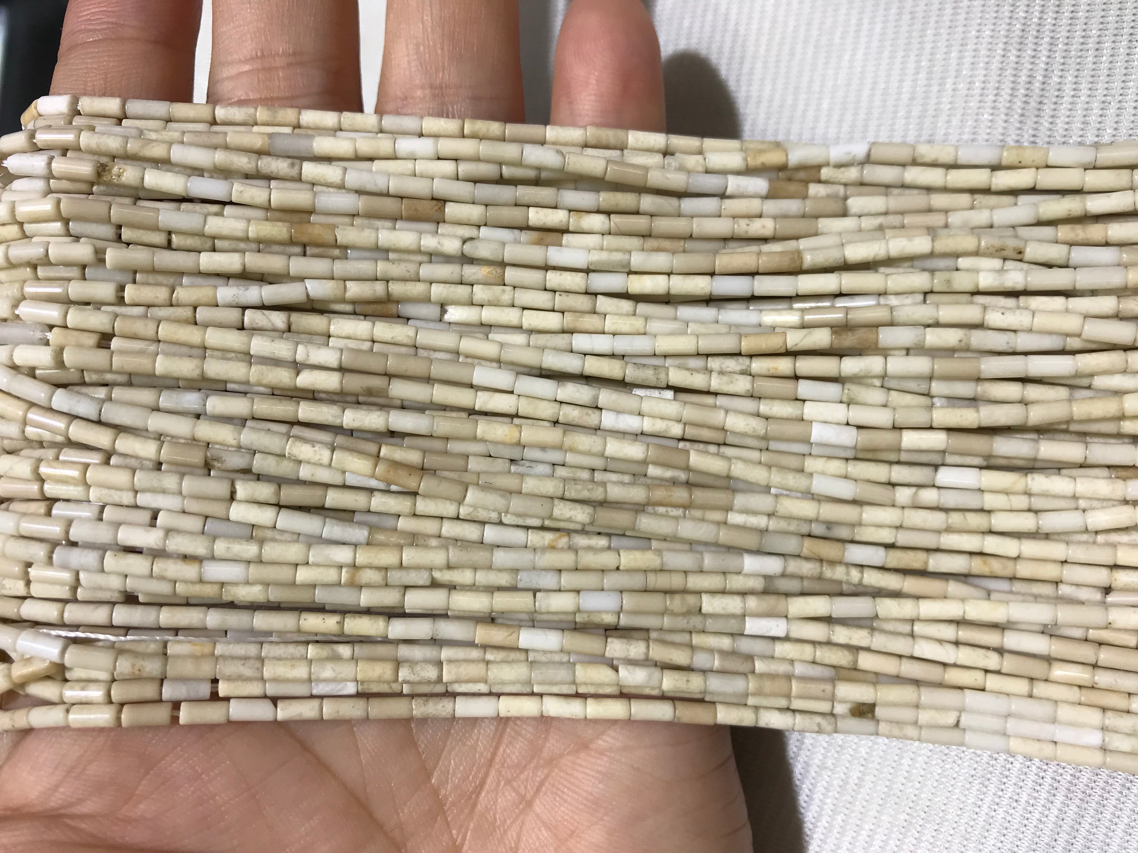 White Fossil Jasper 2x4mm Column Gemstone Loose Tube Beads 15 inches