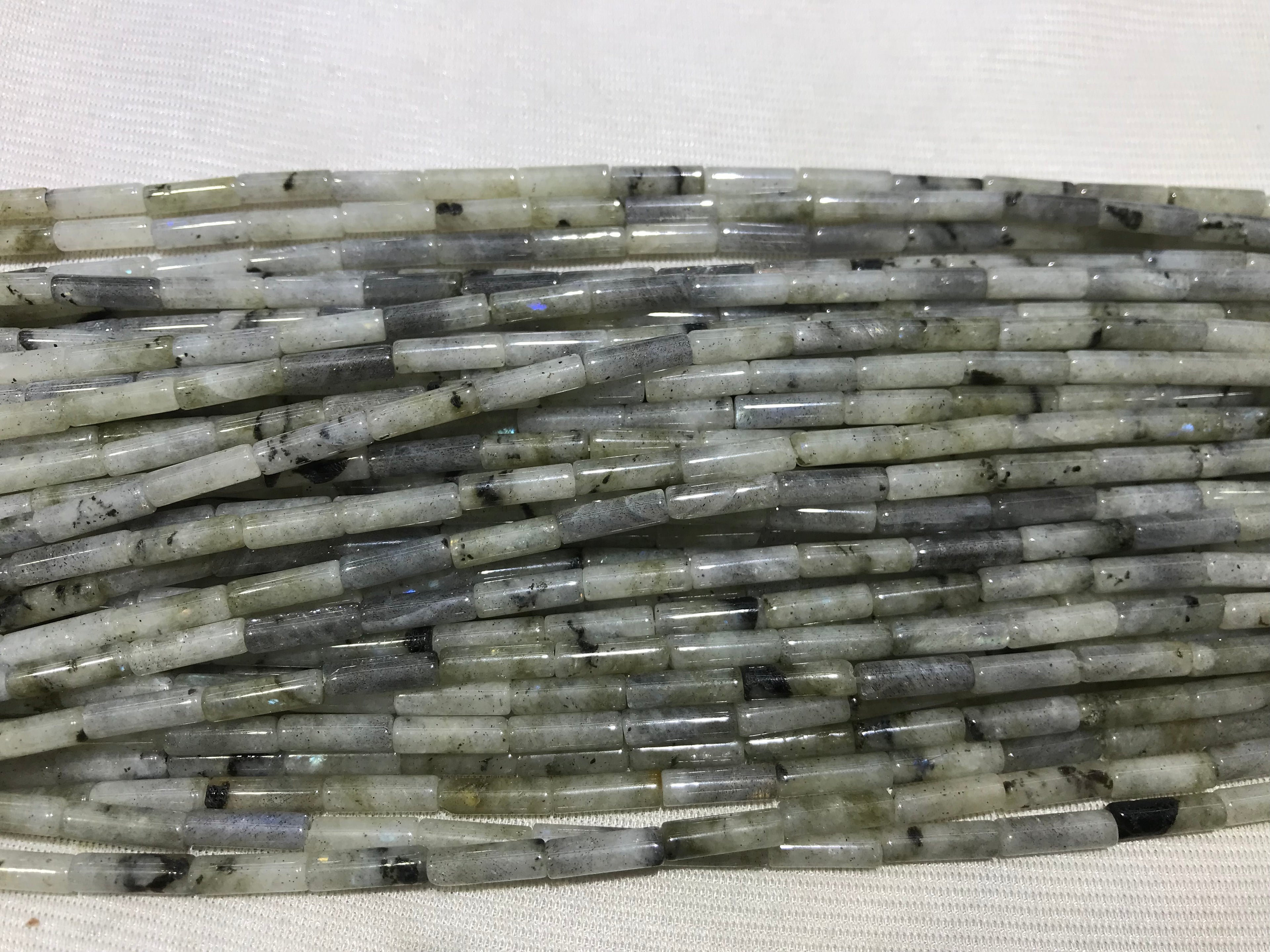 Gray Labradorite 4x13mm Column Gemstone Loose Tube Beads 15 inches