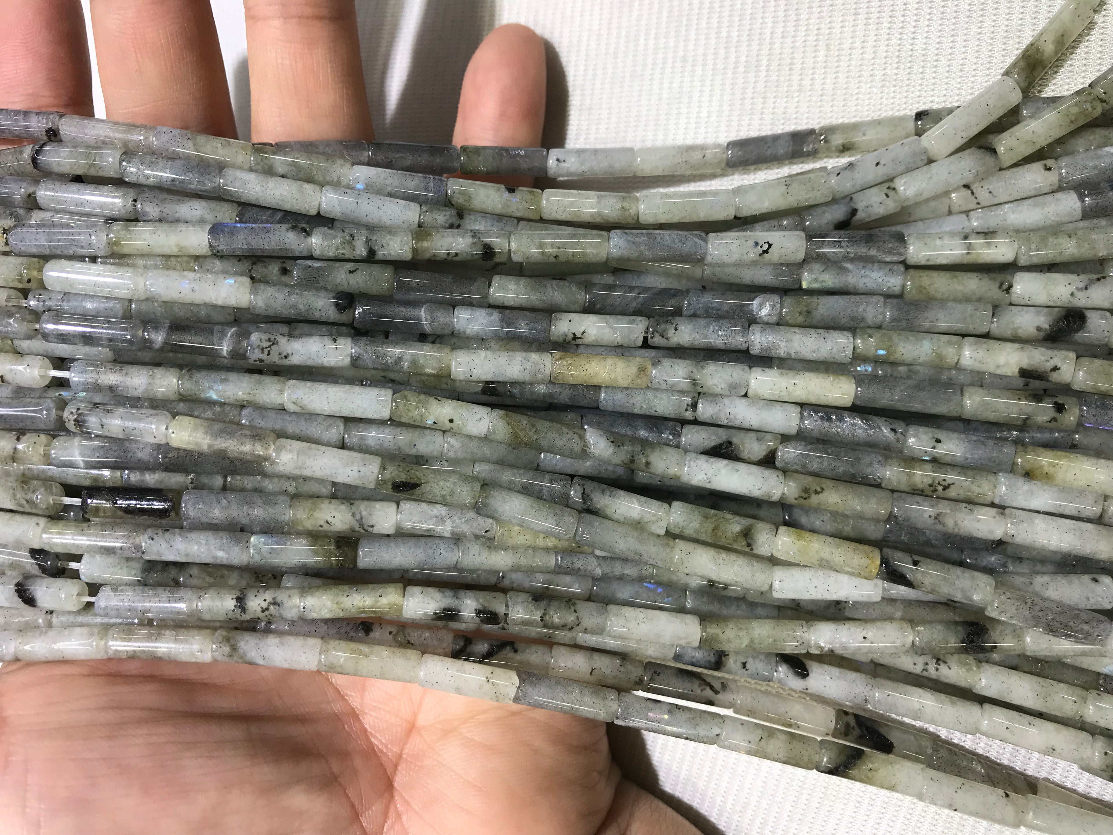 Gray Labradorite 4x13mm Column Gemstone Loose Tube Beads 15 inches