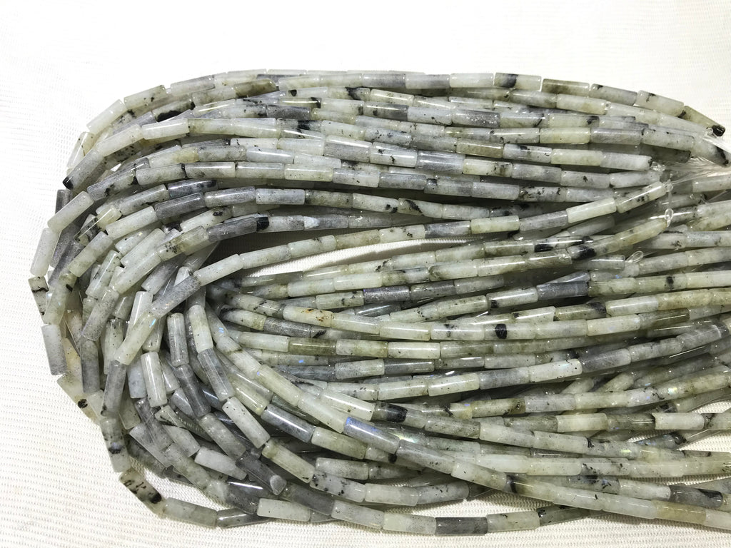 Gray Labradorite 4x13mm Column Gemstone Loose Tube Beads 15 inches