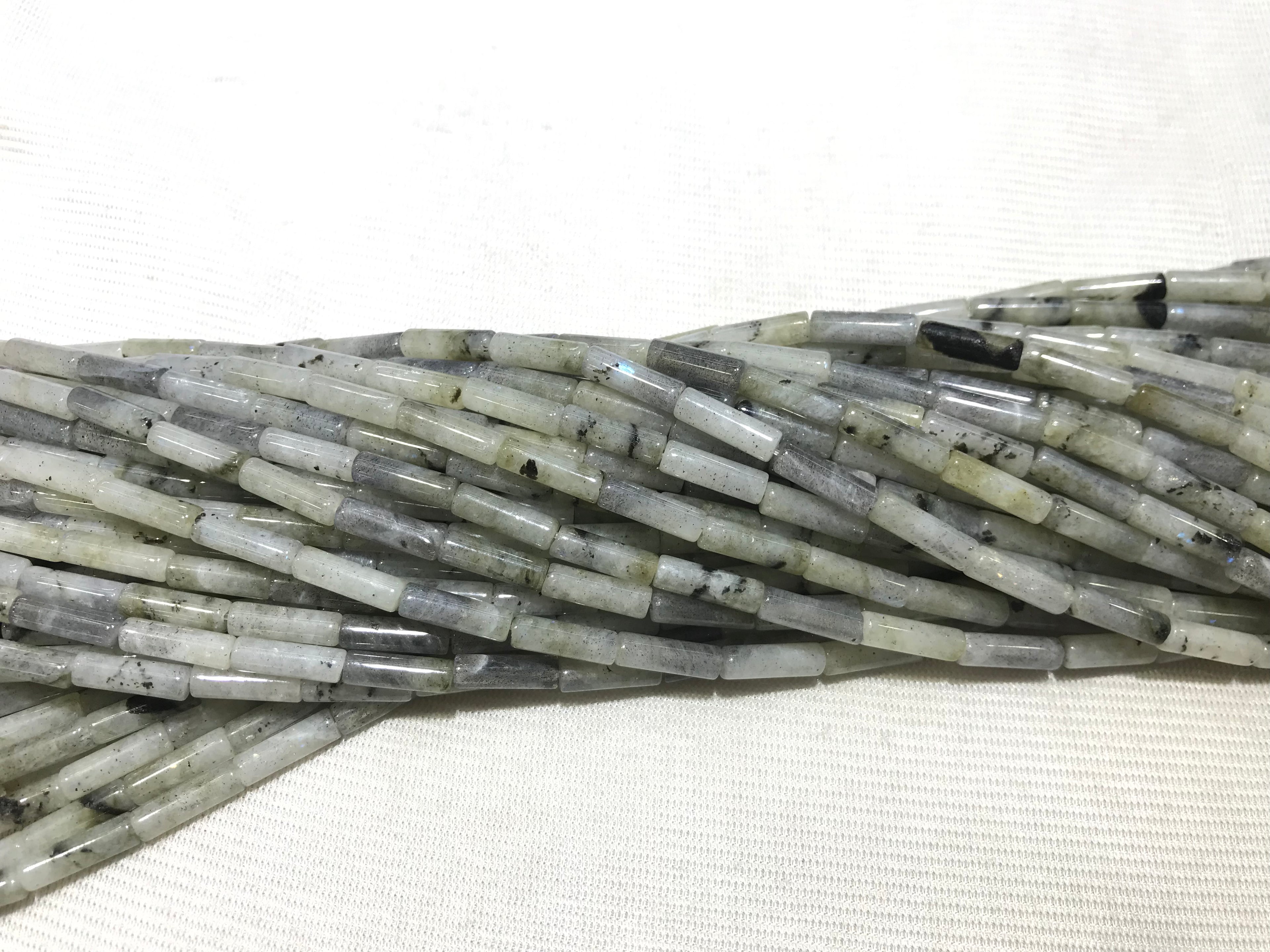 Gray Labradorite 4x13mm Column Gemstone Loose Tube Beads 15 inches