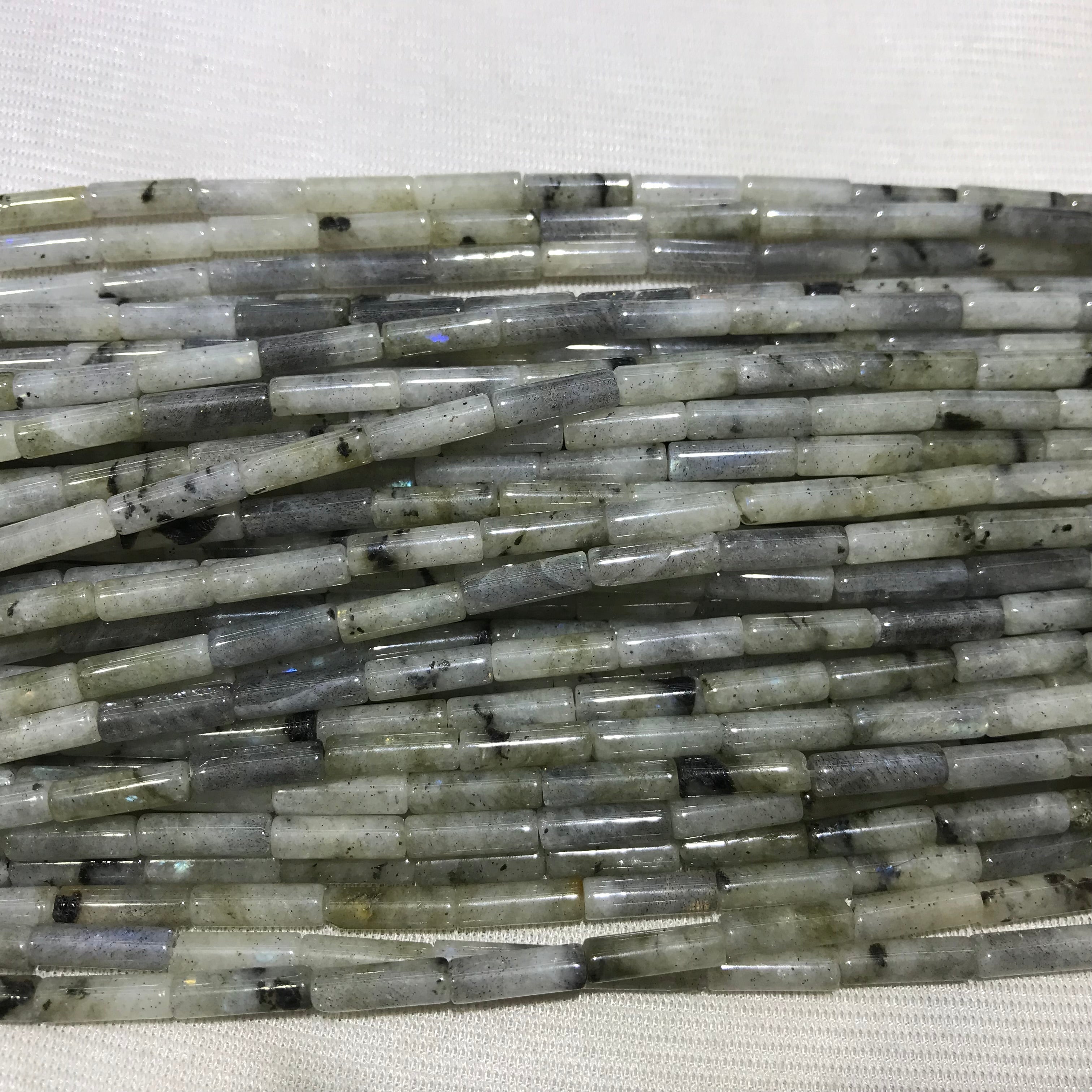 Gray Labradorite 4x13mm Column Gemstone Loose Tube Beads 15 inches
