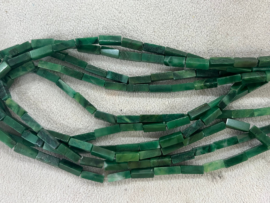 Green Africa Jade 4-5x13-15mm Cuboid Gemstone Loose Tube Beads 15 inches