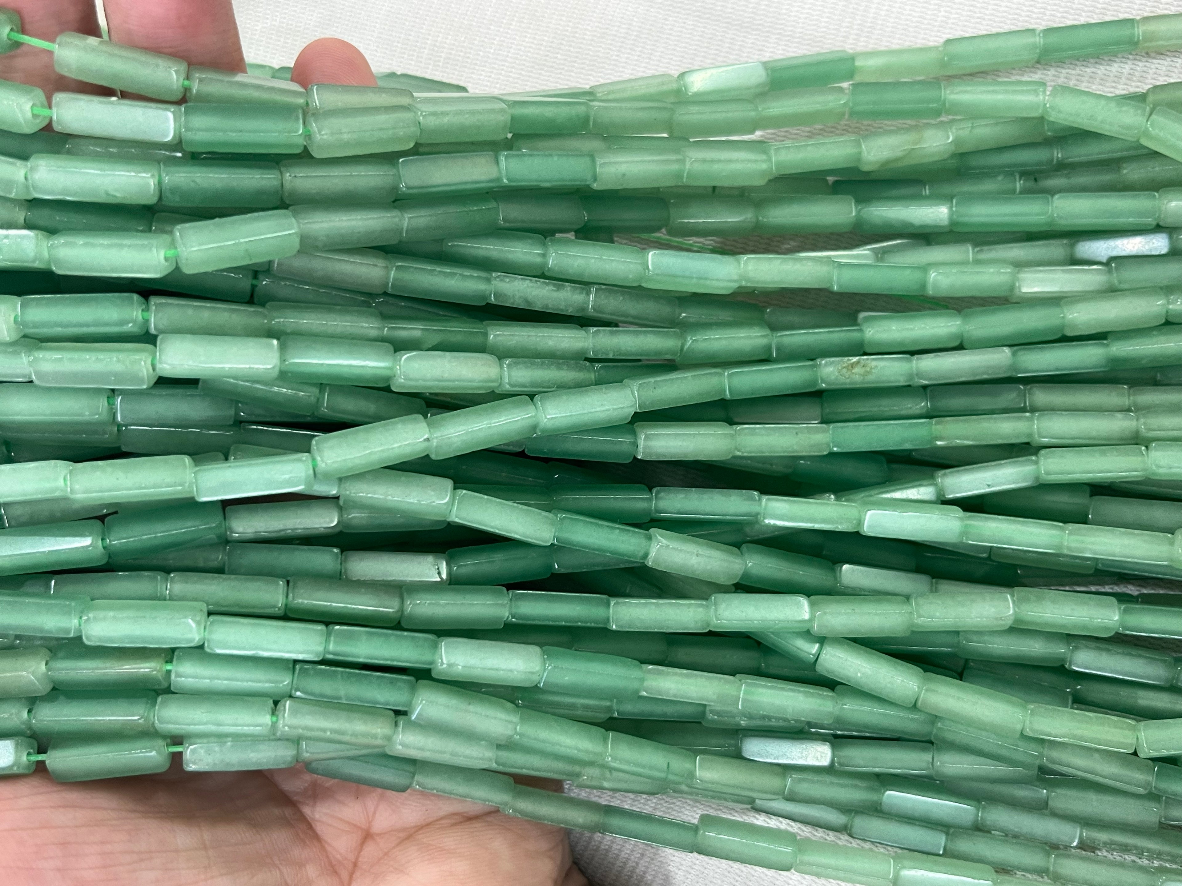 Green Aventurine 4x13mm Cuboid Gemstone Loose Tube Beads 15 inches