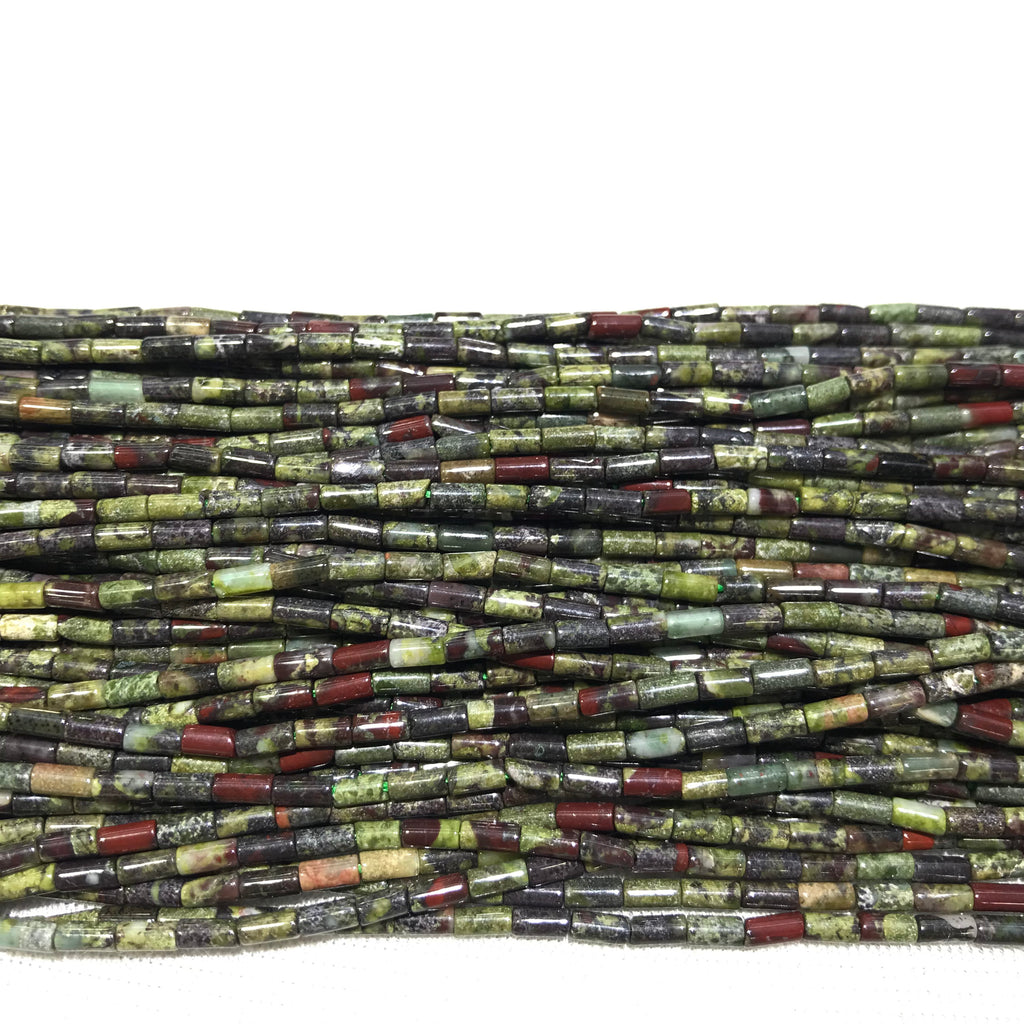 Green Dragon Blood Jasper 2x4mm Column Gemstone Loose Tube Beads 15 inches
