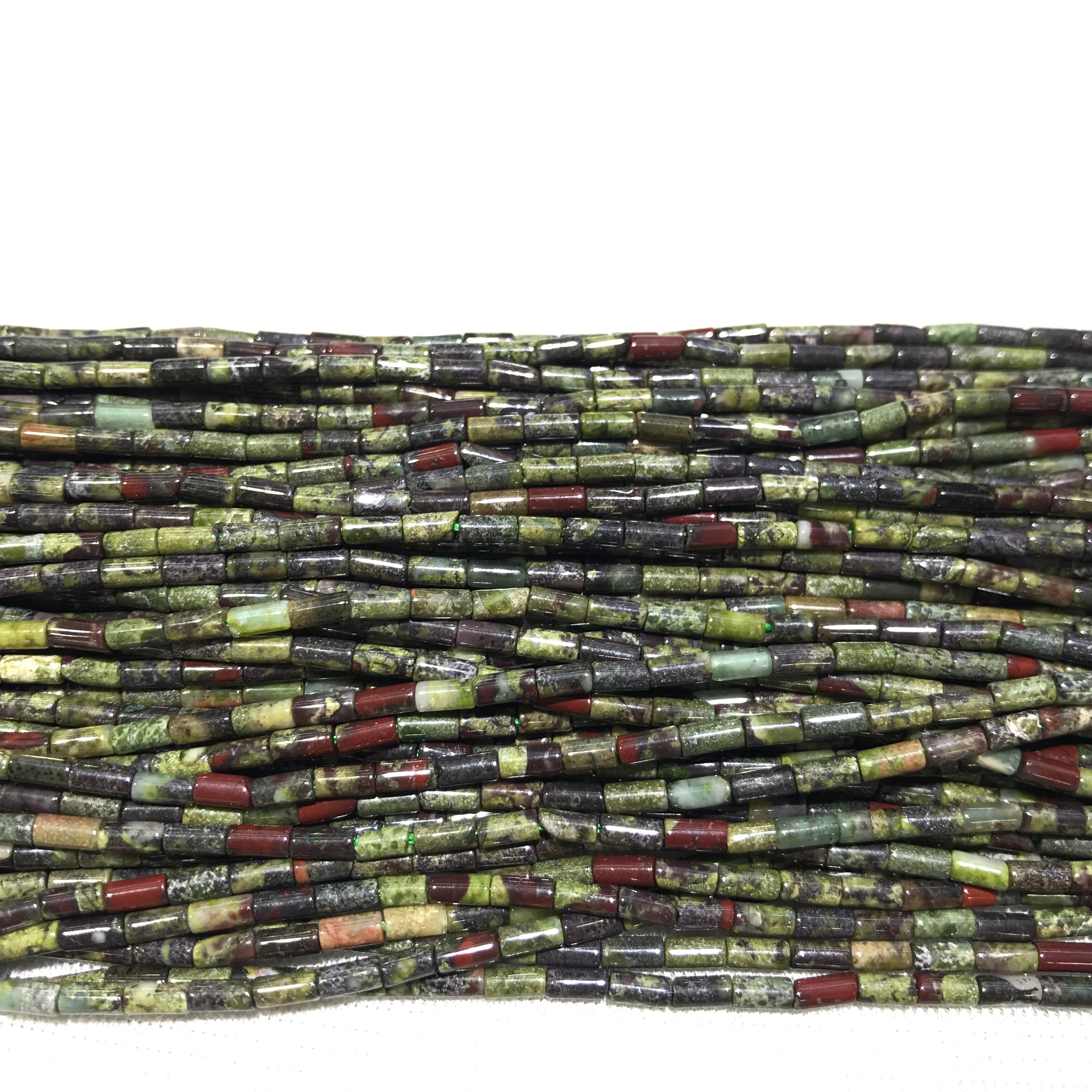 Green Dragon Blood Jasper 2x4mm Column Gemstone Loose Tube Beads 15 inches