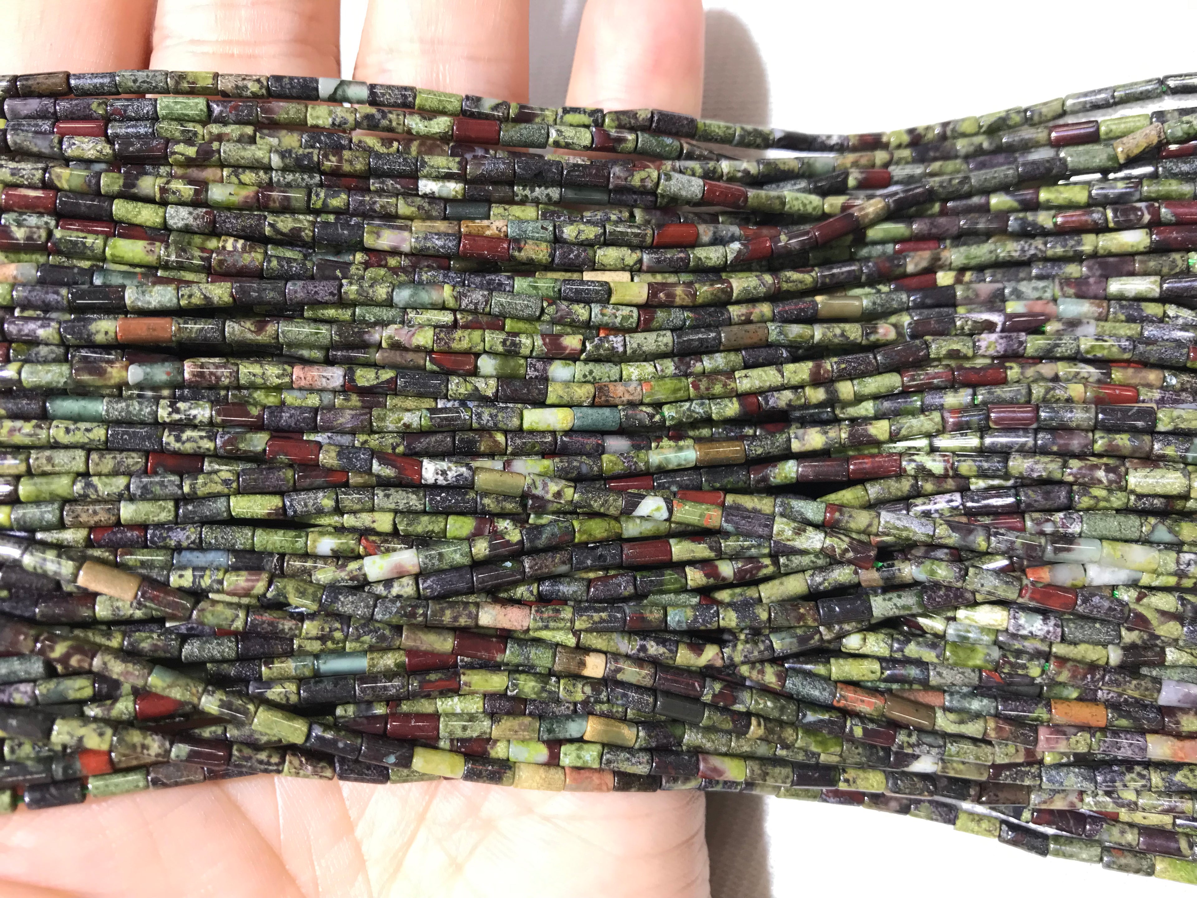 Green Dragon Blood Jasper 2x4mm Column Gemstone Loose Tube Beads 15 inches