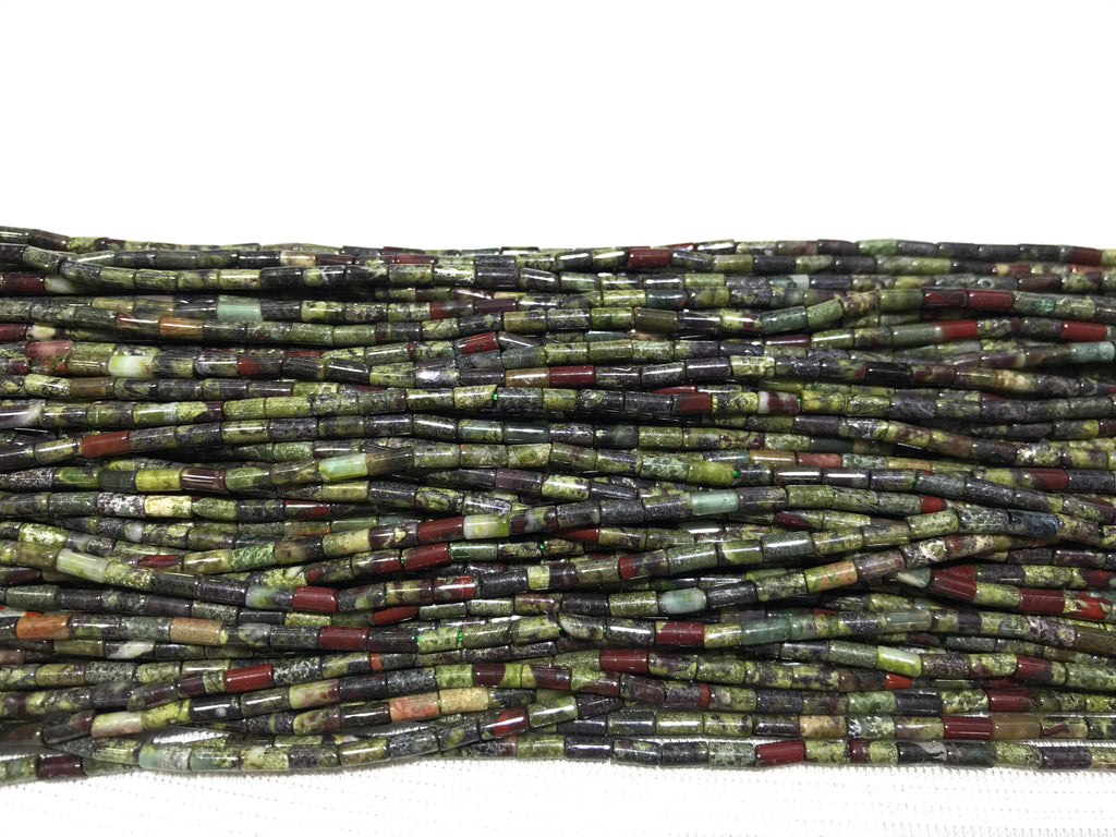 Green Dragon Blood Jasper 2x4mm Column Gemstone Loose Tube Beads 15 inches