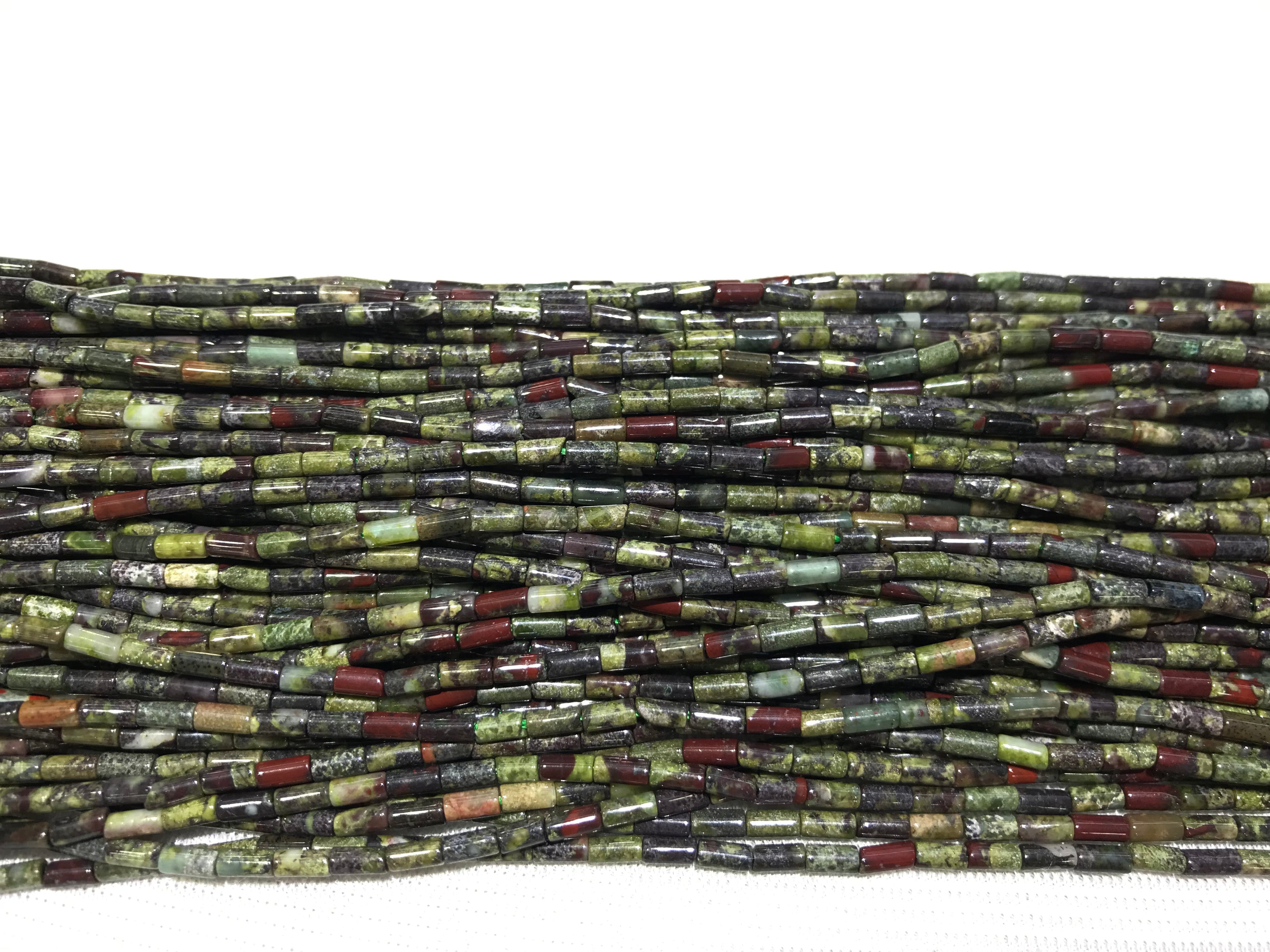 Green Dragon Blood Jasper 2x4mm Column Gemstone Loose Tube Beads 15 inches