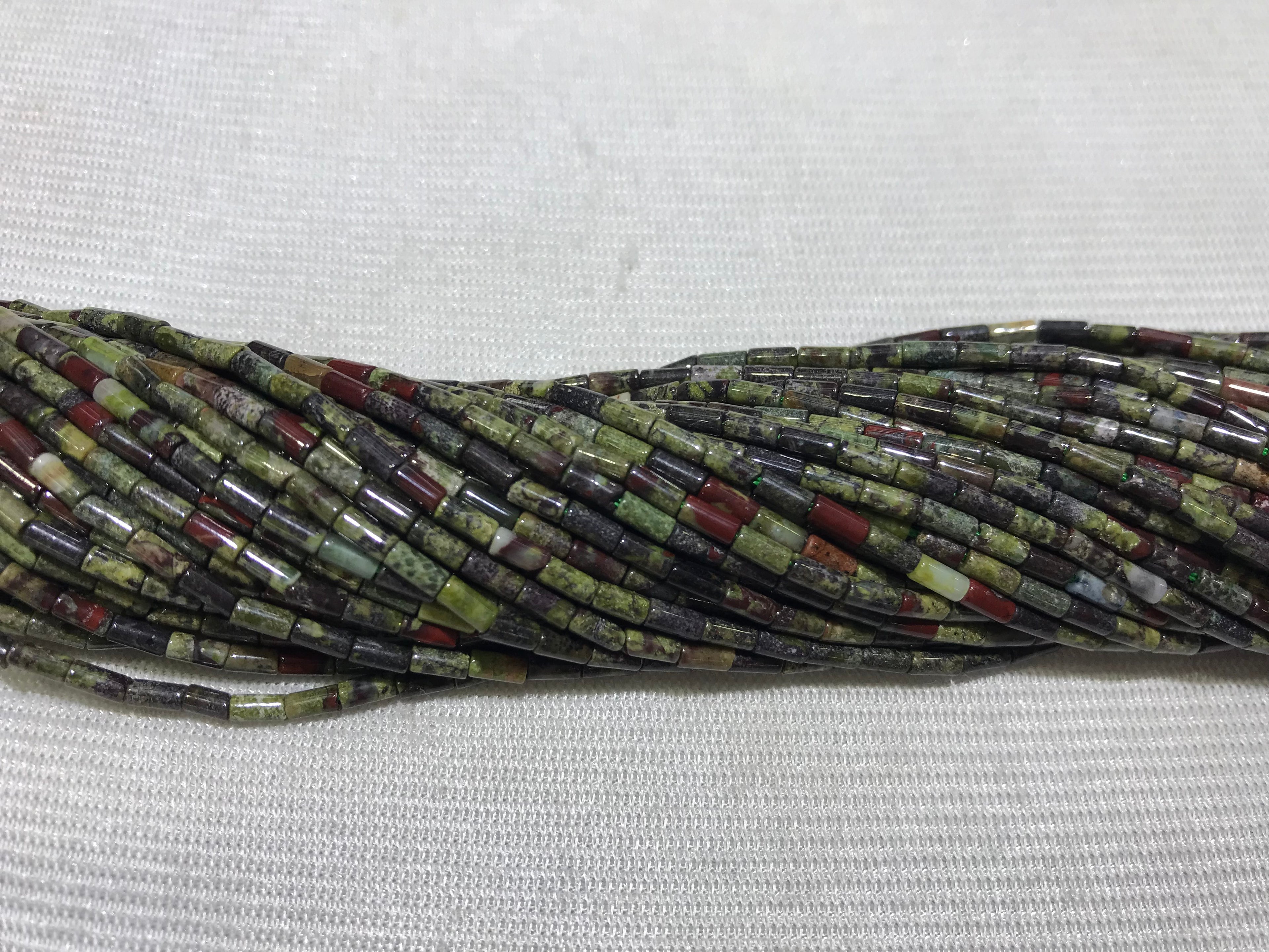Green Dragon Blood Jasper 2x4mm Column Gemstone Loose Tube Beads 15 inches