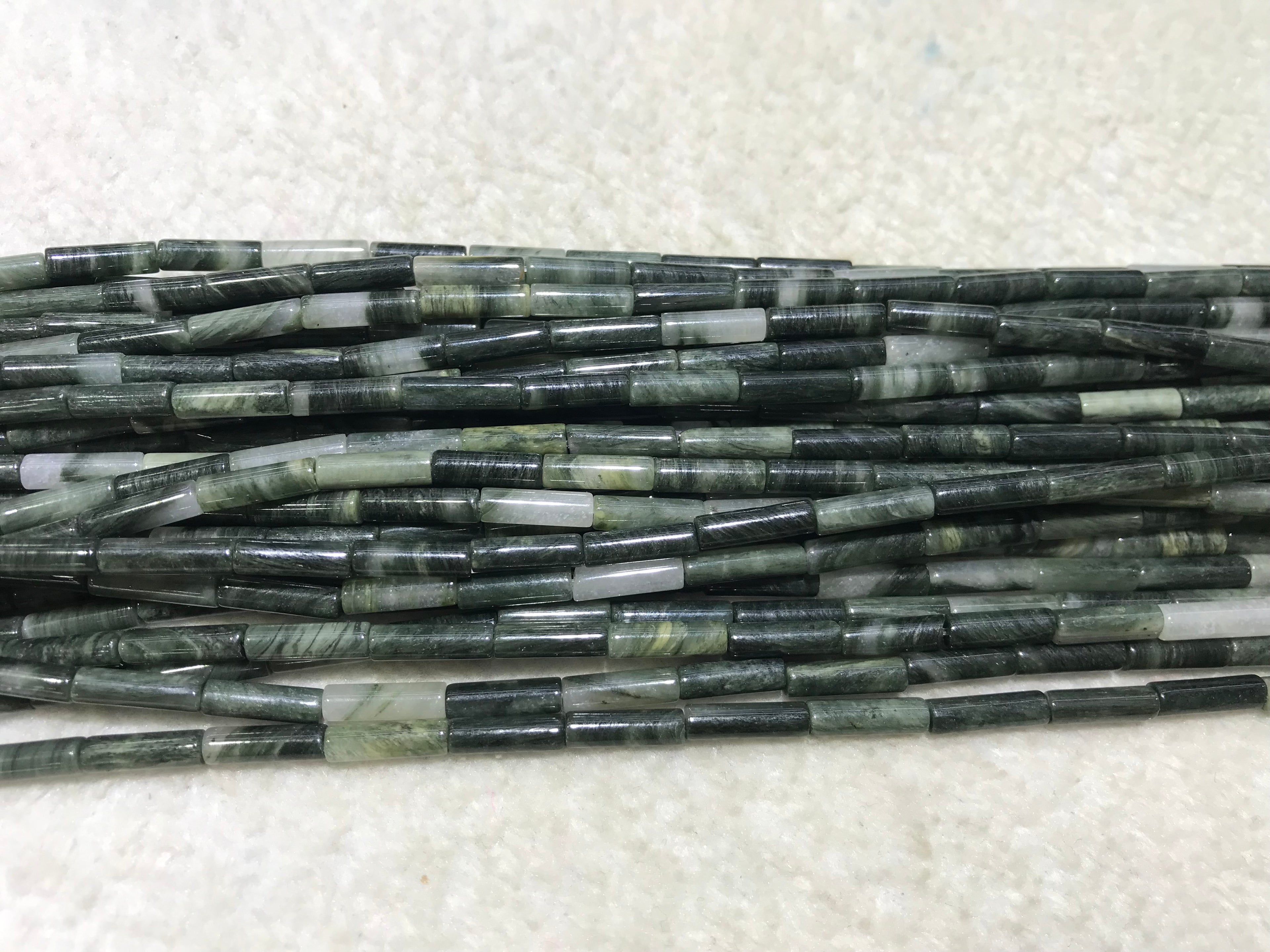 Green Rabbit Hair Jasper 4x13mm Column Gemstone Loose Tube Beads 15 inches
