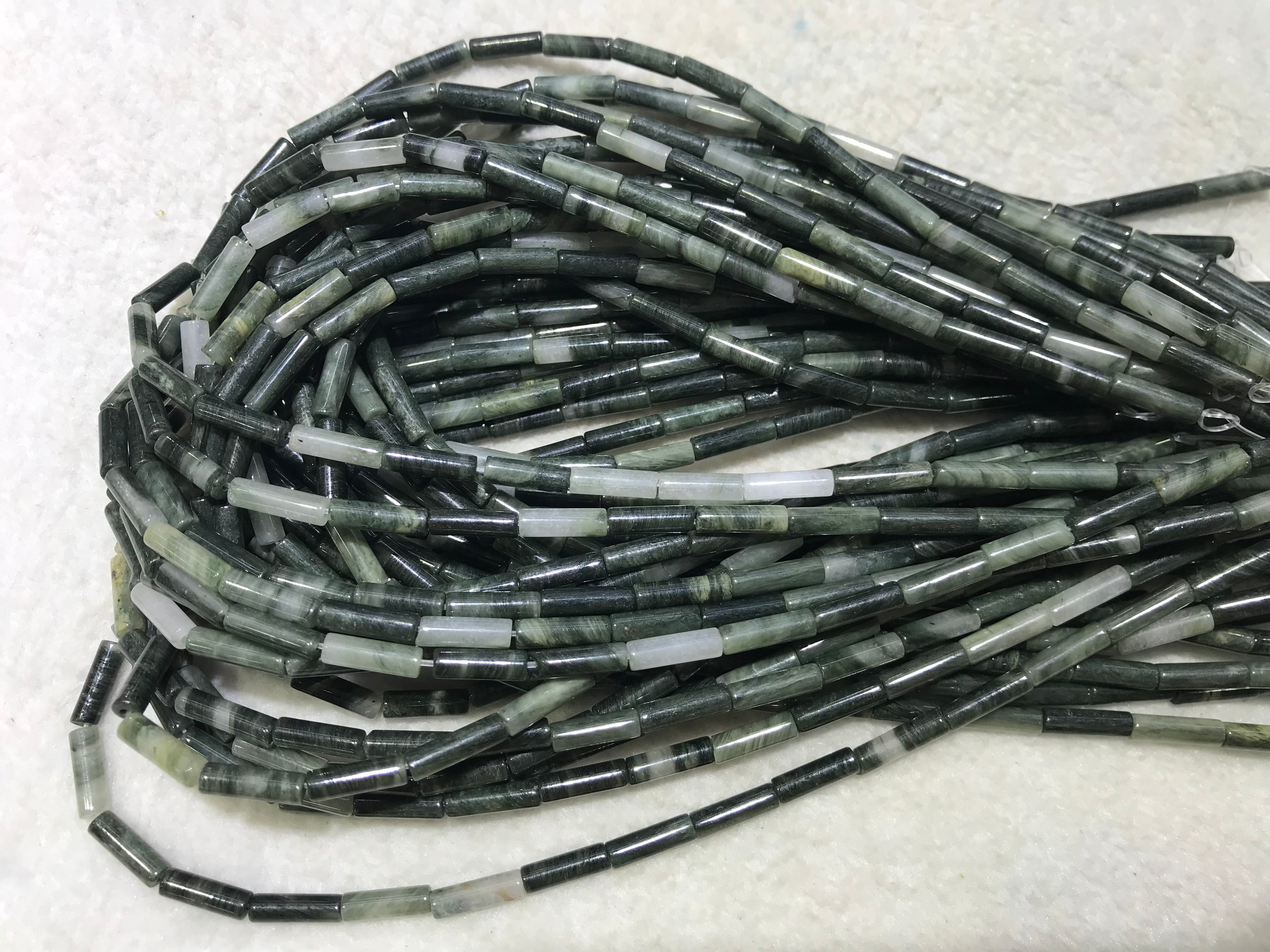 Green Rabbit Hair Jasper 4x13mm Column Gemstone Loose Tube Beads 15 inches