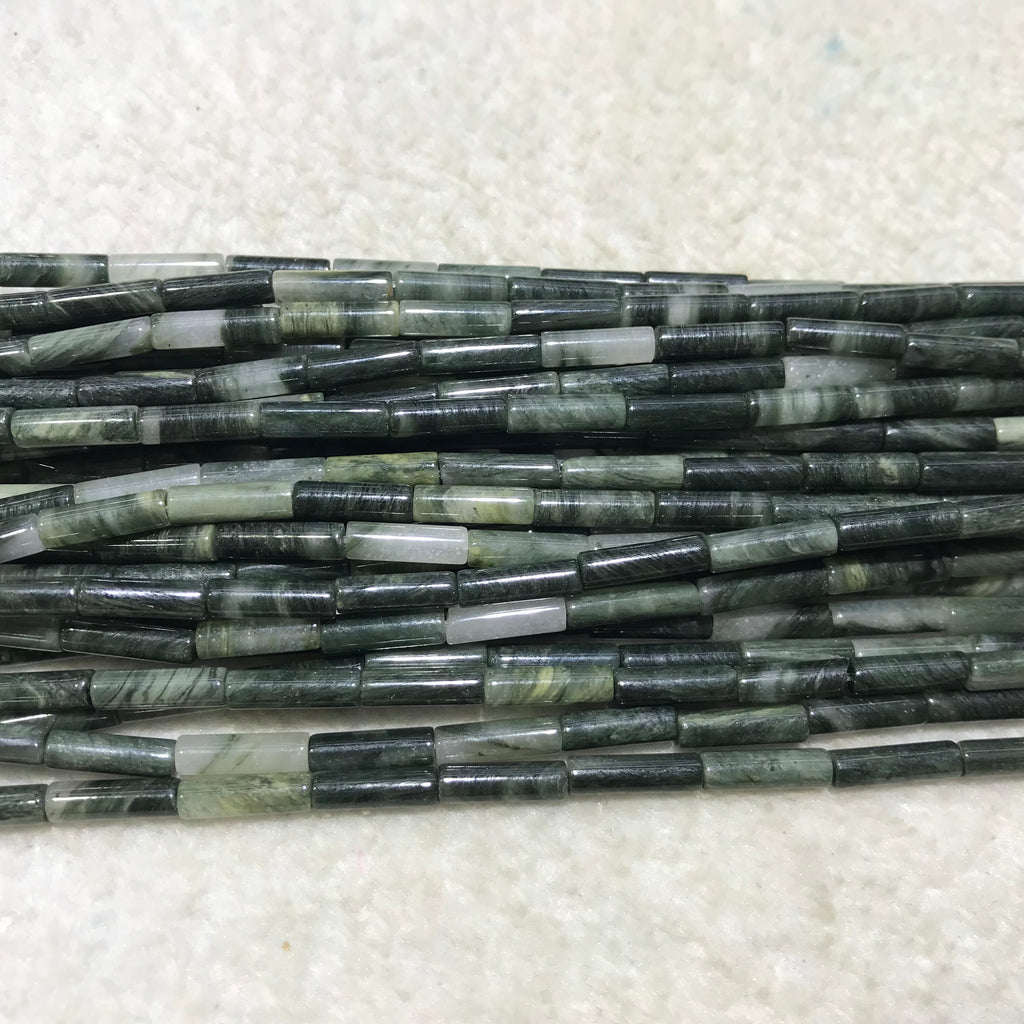 Green Rabbit Hair Jasper 4x13mm Column Gemstone Loose Tube Beads 15 inches