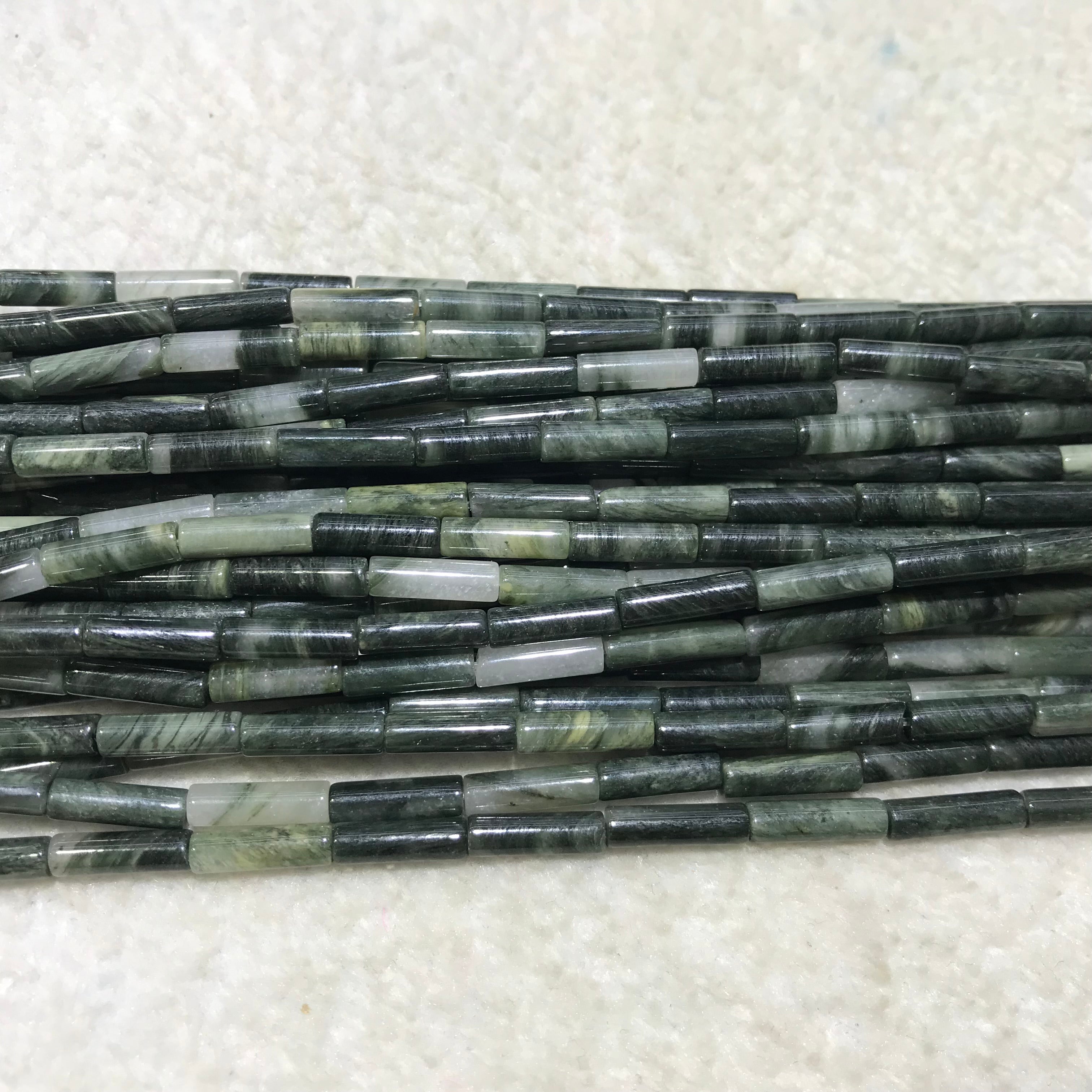 Green Rabbit Hair Jasper 4x13mm Column Gemstone Loose Tube Beads 15 inches