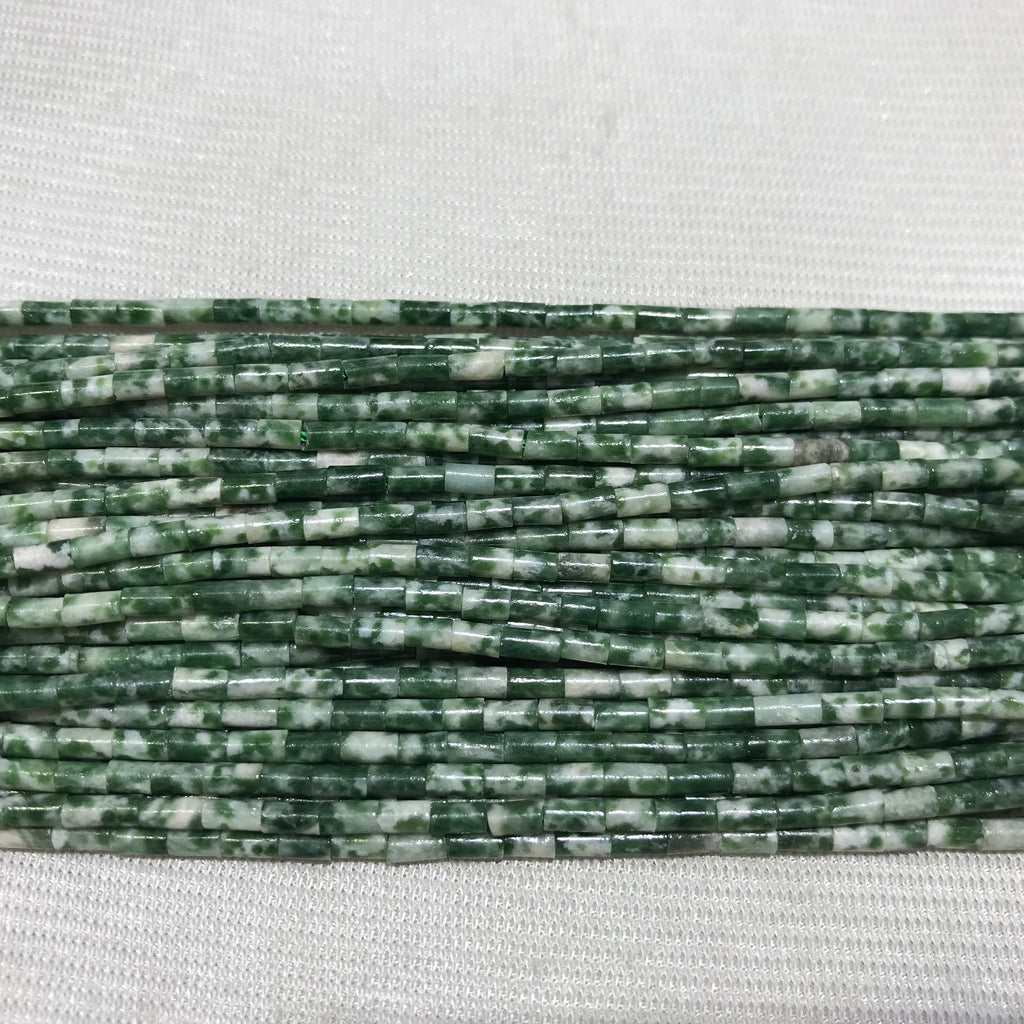 Green Spotted Jasper 2x4mm Column Gemstone Loose Tube Beads 15 inches