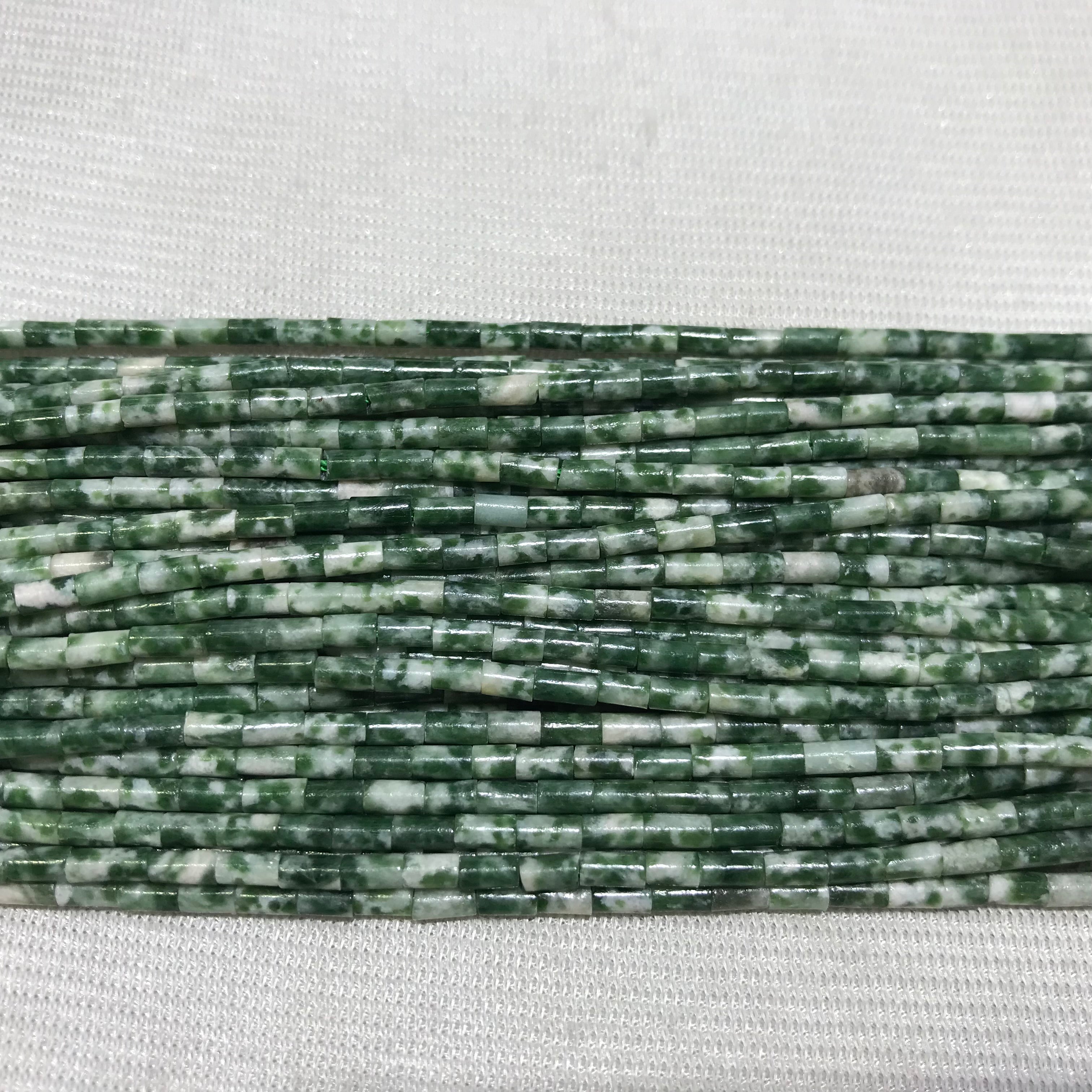 Green Spotted Jasper 2x4mm Column Gemstone Loose Tube Beads 15 inches