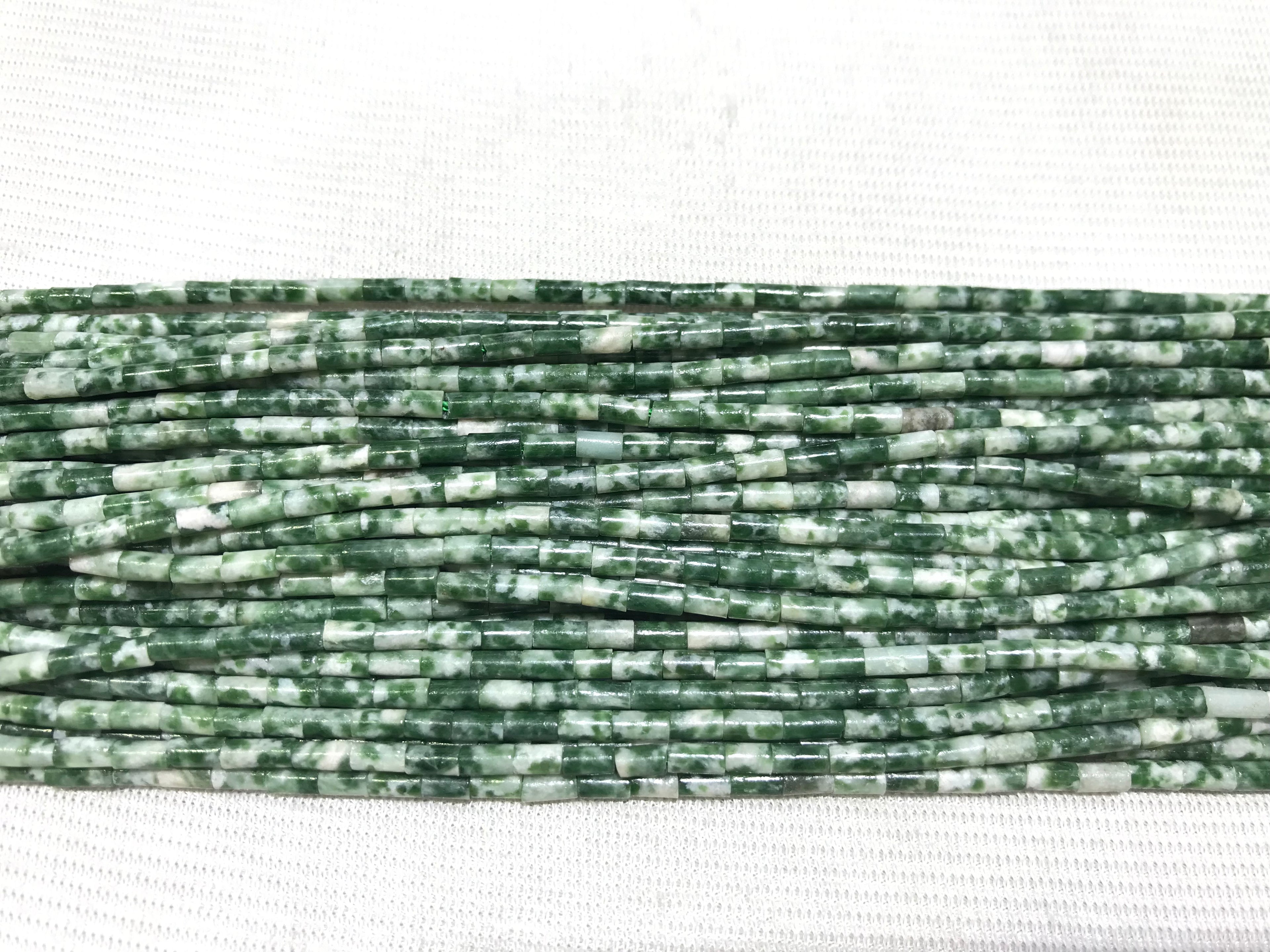 Green Spotted Jasper 2x4mm Column Gemstone Loose Tube Beads 15 inches