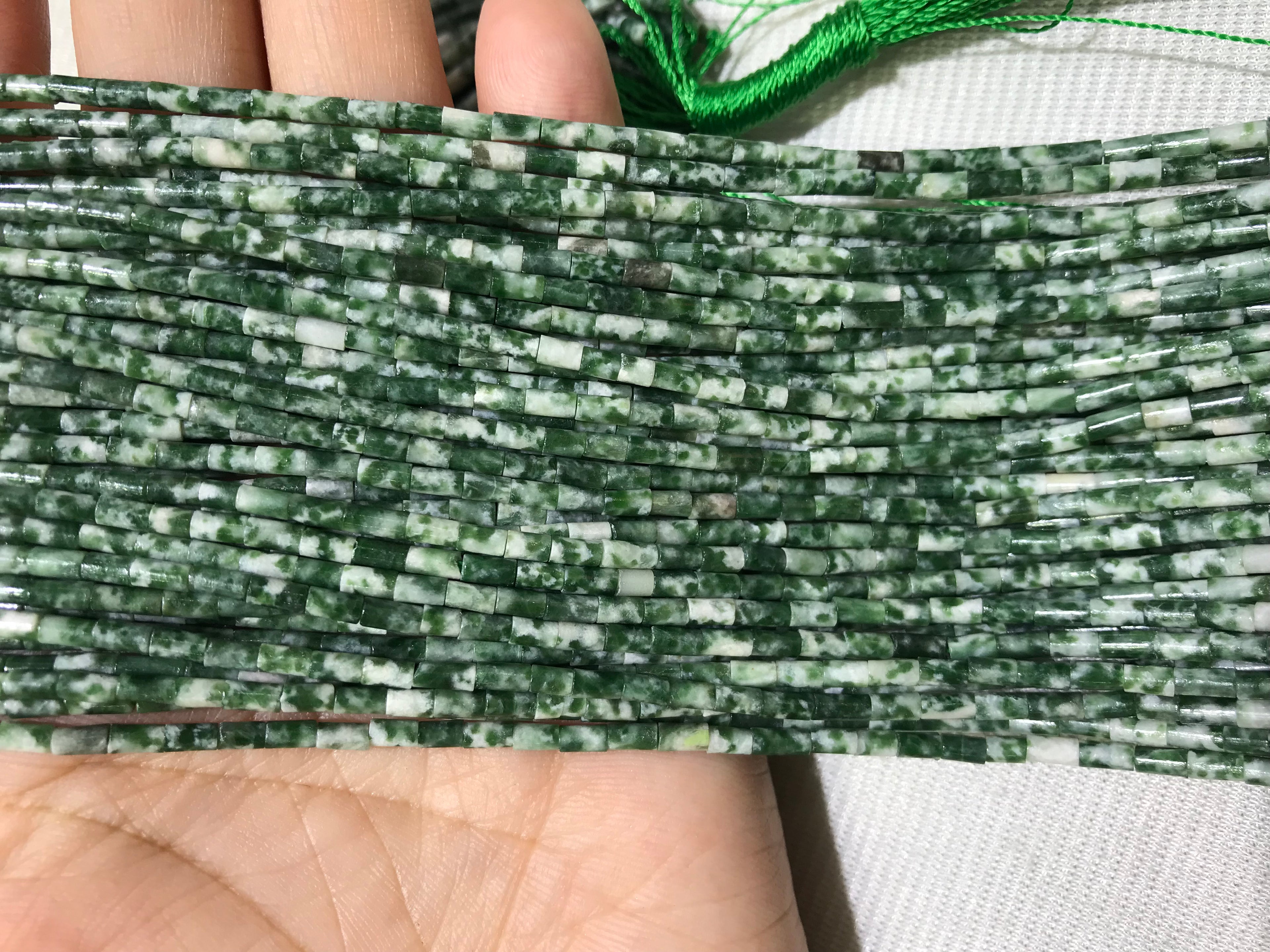 Green Spotted Jasper 2x4mm Column Gemstone Loose Tube Beads 15 inches