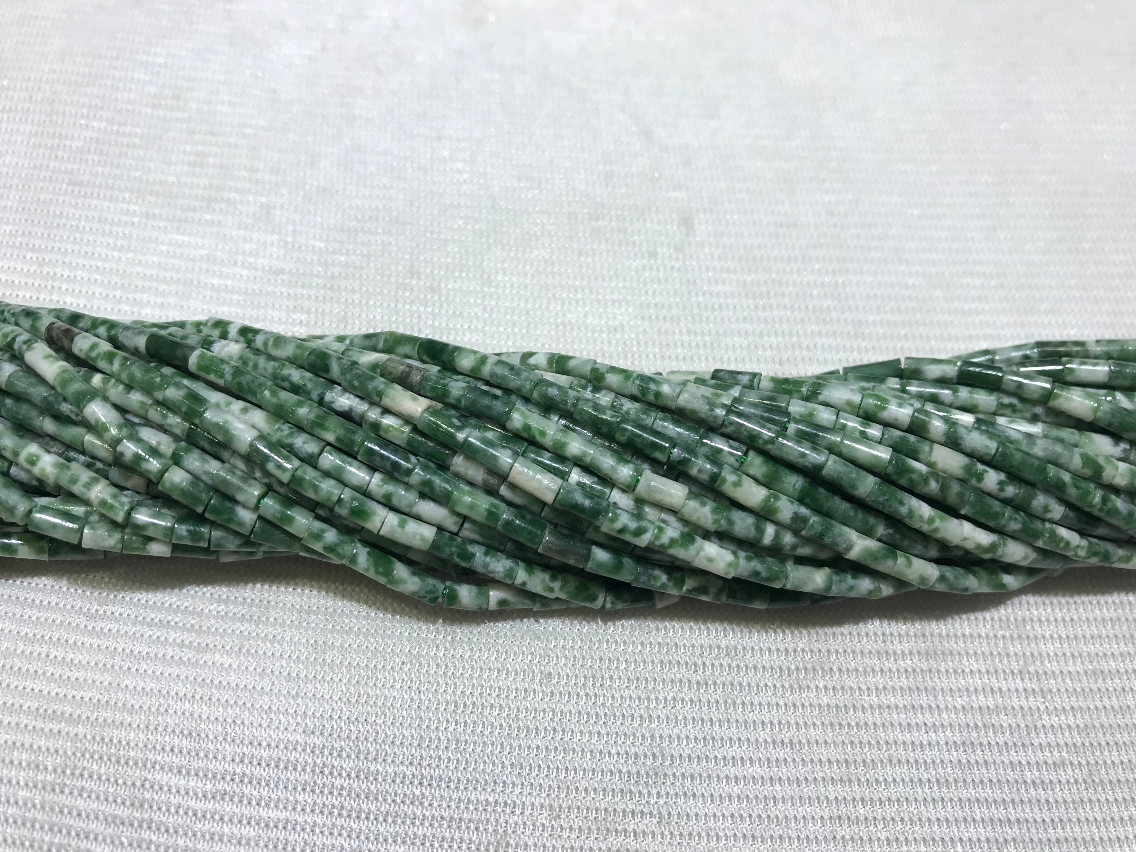 Green Spotted Jasper 2x4mm Column Gemstone Loose Tube Beads 15 inches