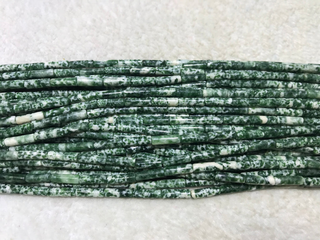 Green Spotted Jasper 4x13mm Column Gemstone Loose Tube Beads 15 inches