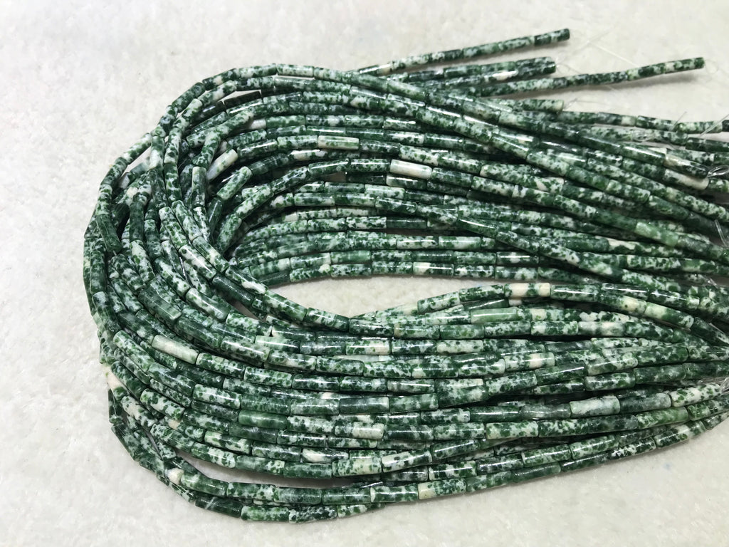 Green Spotted Jasper 4x13mm Column Gemstone Loose Tube Beads 15 inches