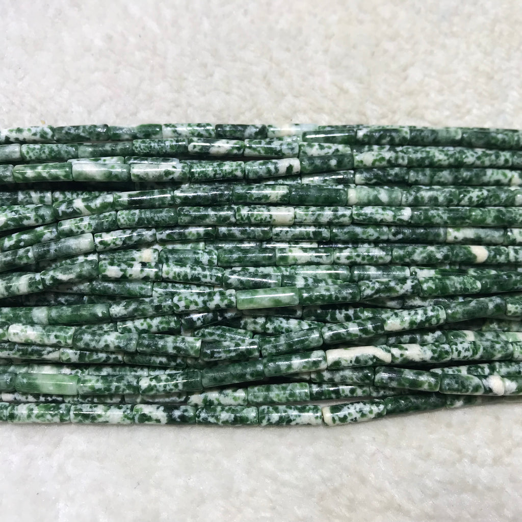 Green Spotted Jasper 4x13mm Column Gemstone Loose Tube Beads 15 inches