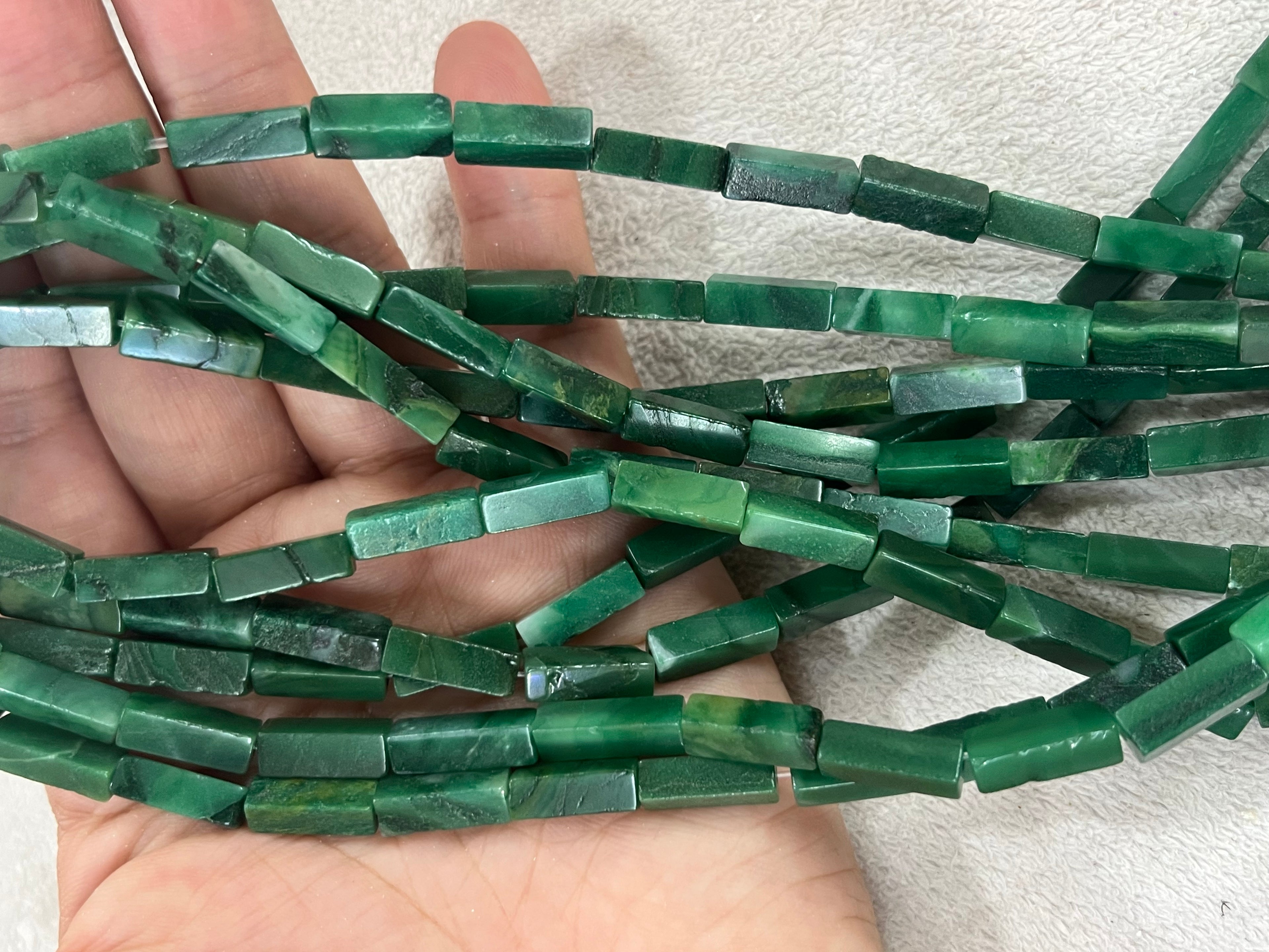 Green Africa Jade 4-5x13-15mm Cuboid Gemstone Loose Tube Beads 15 inches