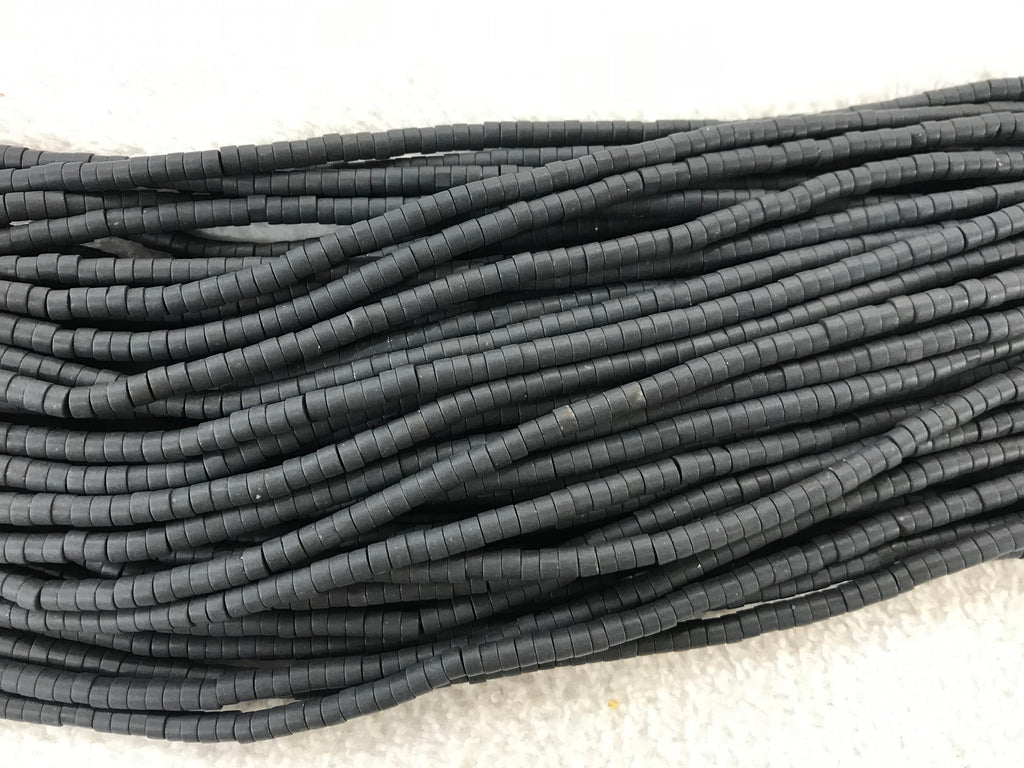 Matte Black Jasper 2x4mm Heishi Gemstone Loose Beads 15 inches