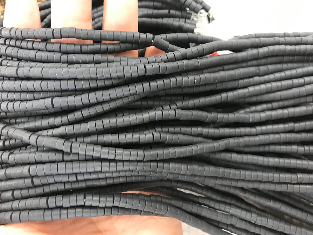 Matte Black Jasper 2x4mm Heishi Gemstone Loose Beads 15 inches