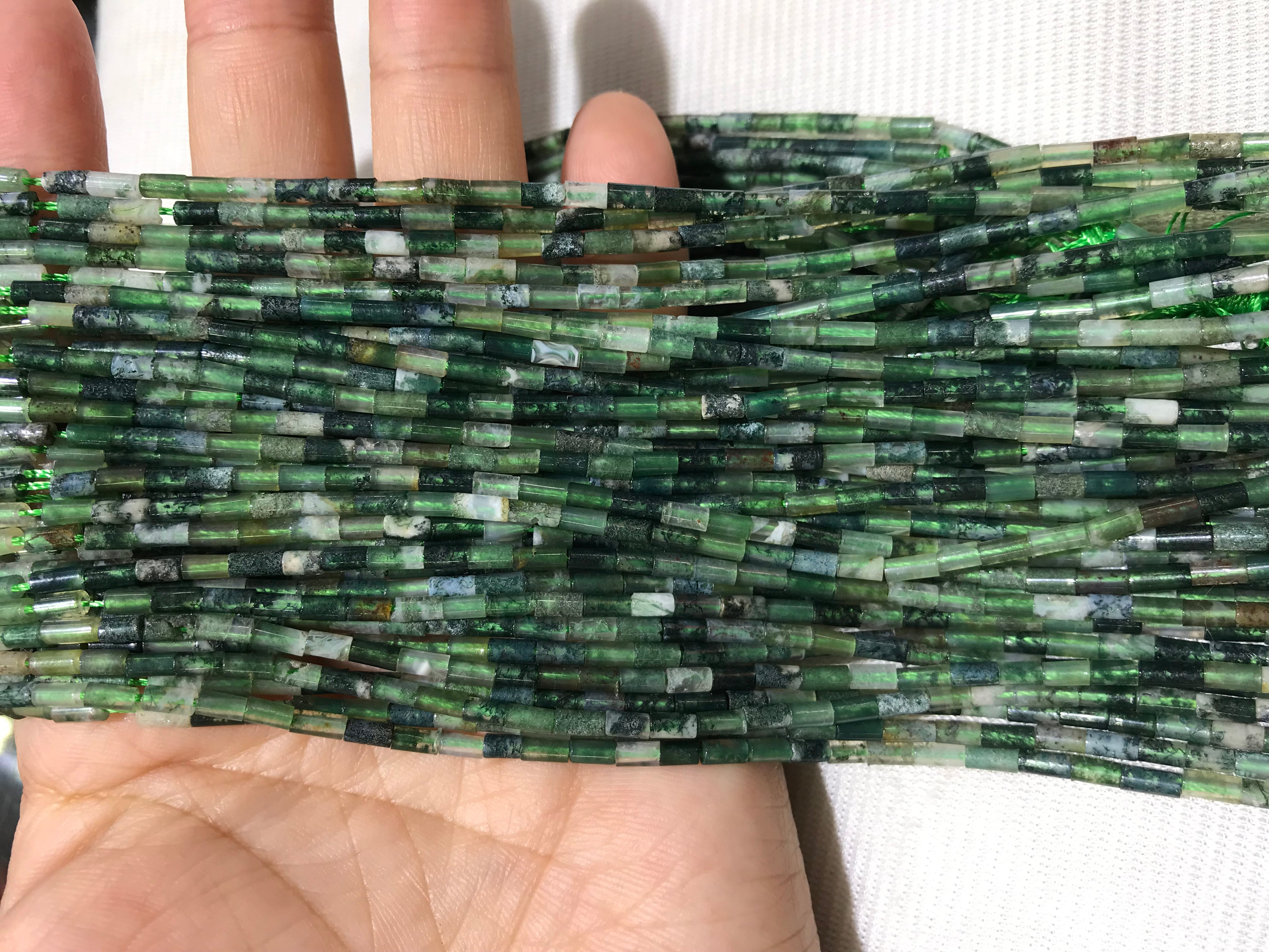 Moss Agate 2x4mm Column Gemstone Loose Tube Beads 15 inches