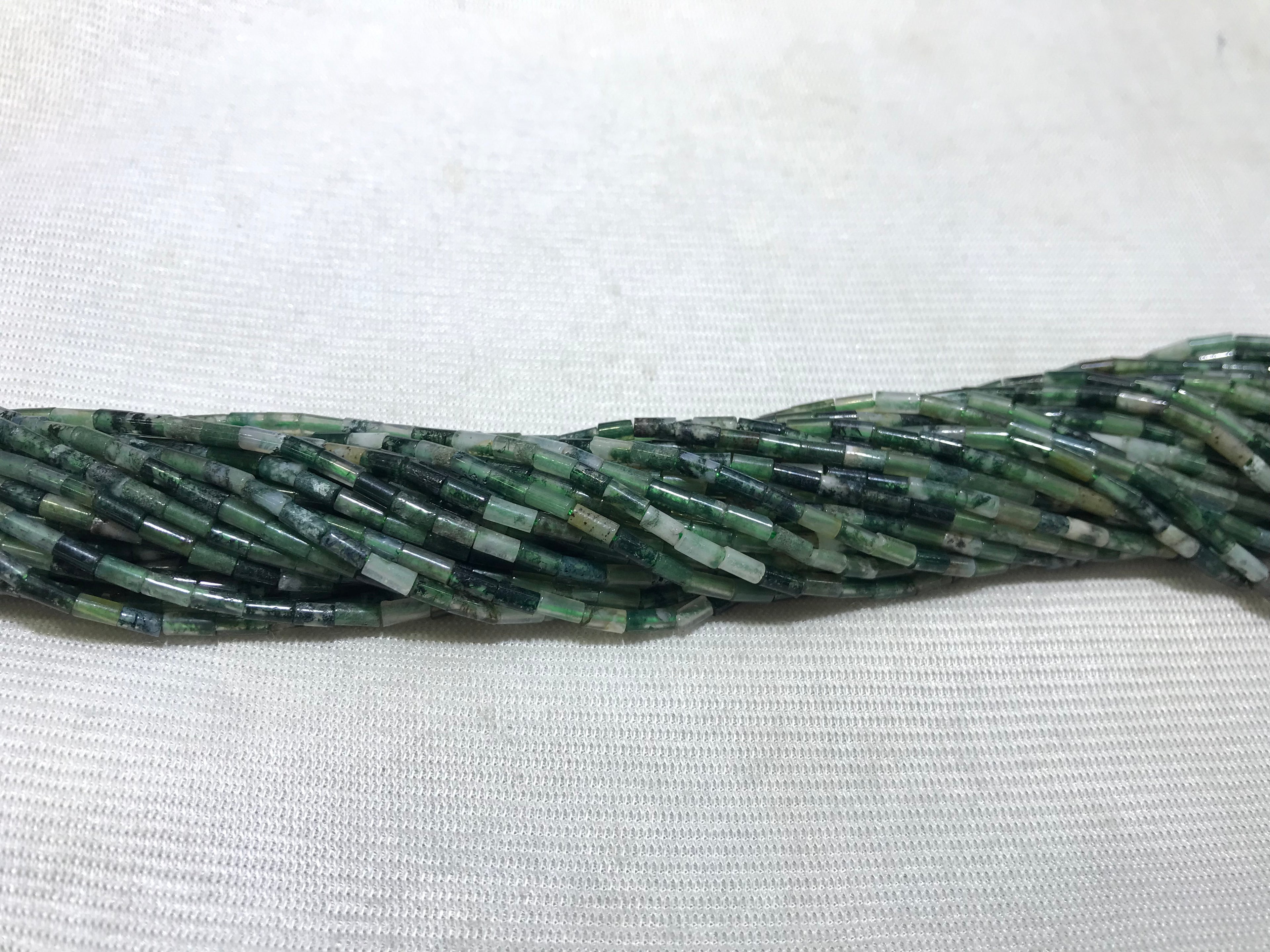 Moss Agate 2x4mm Column Gemstone Loose Tube Beads 15 inches