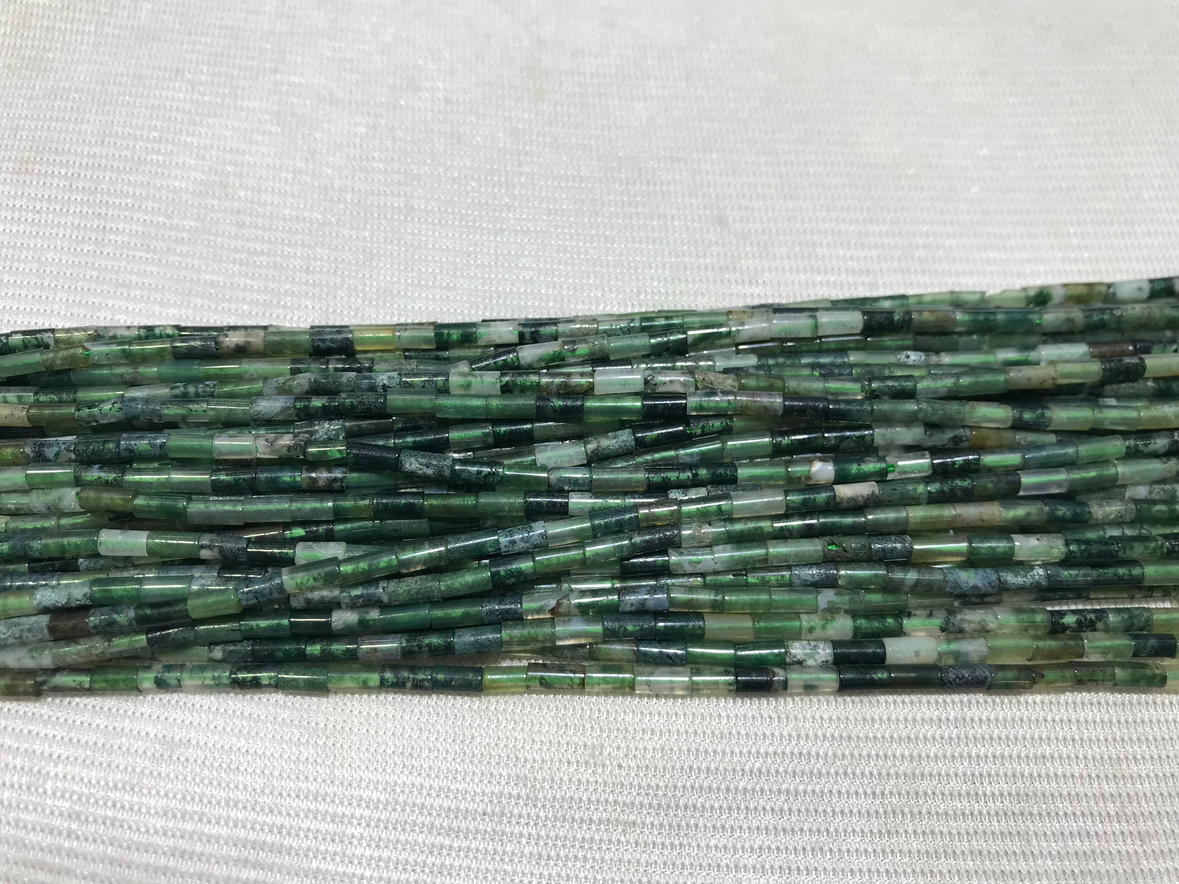 Moss Agate 2x4mm Column Gemstone Loose Tube Beads 15 inches