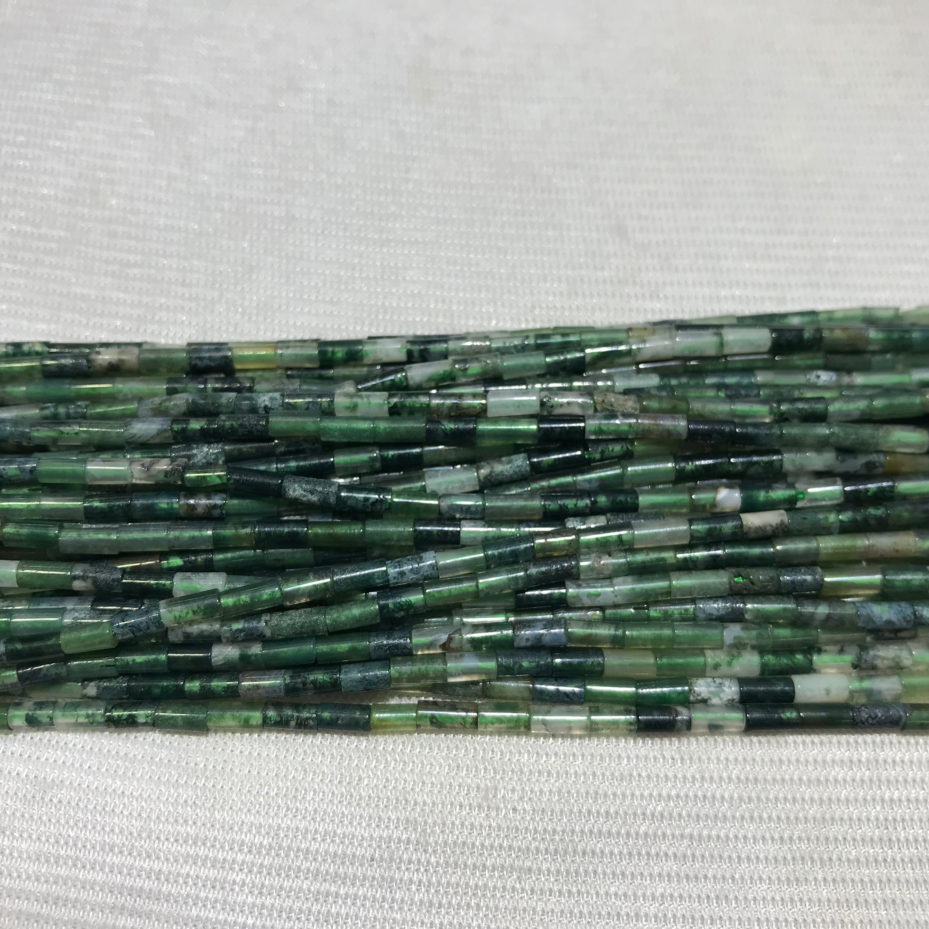 Moss Agate 2x4mm Column Gemstone Loose Tube Beads 15 inches