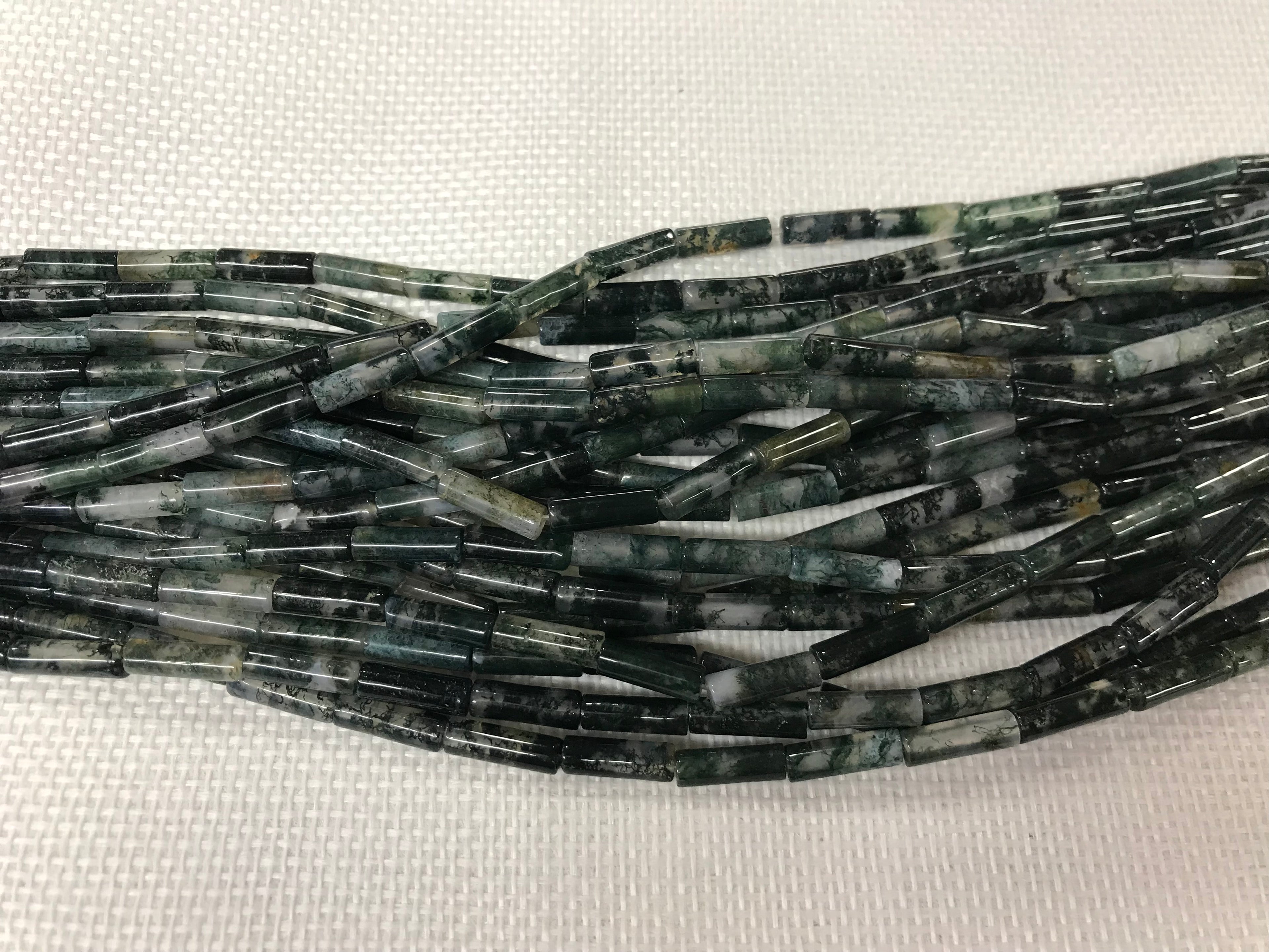 Moss agate 4x13mm Column Gemstone Loose Tube Beads 15 inches Strand Materials For Jewelry Bracelet Necklace Handmaking Wholesale