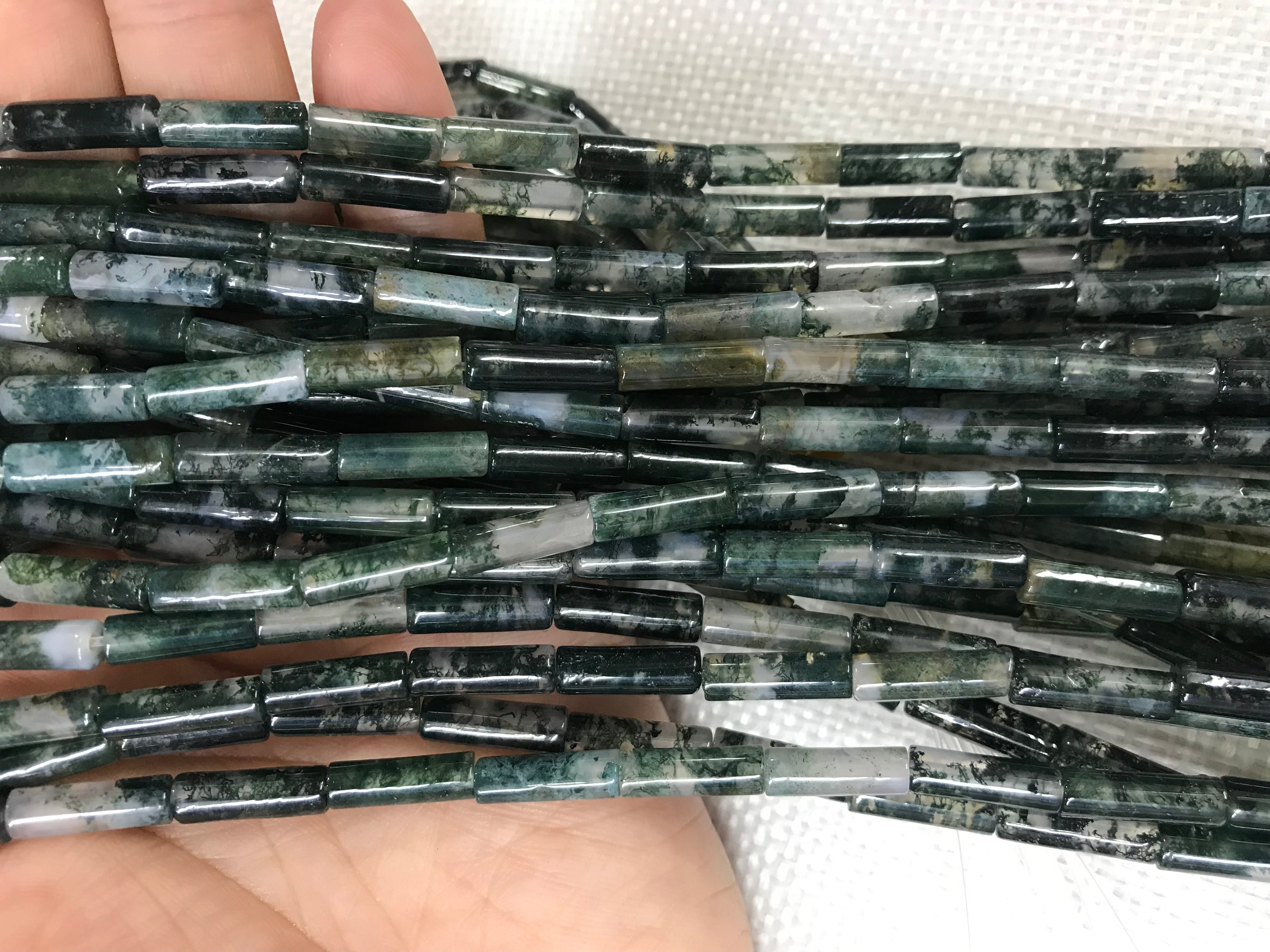 Moss agate 4x13mm Column Gemstone Loose Tube Beads 15 inches Strand Materials For Jewelry Bracelet Necklace Handmaking Wholesale