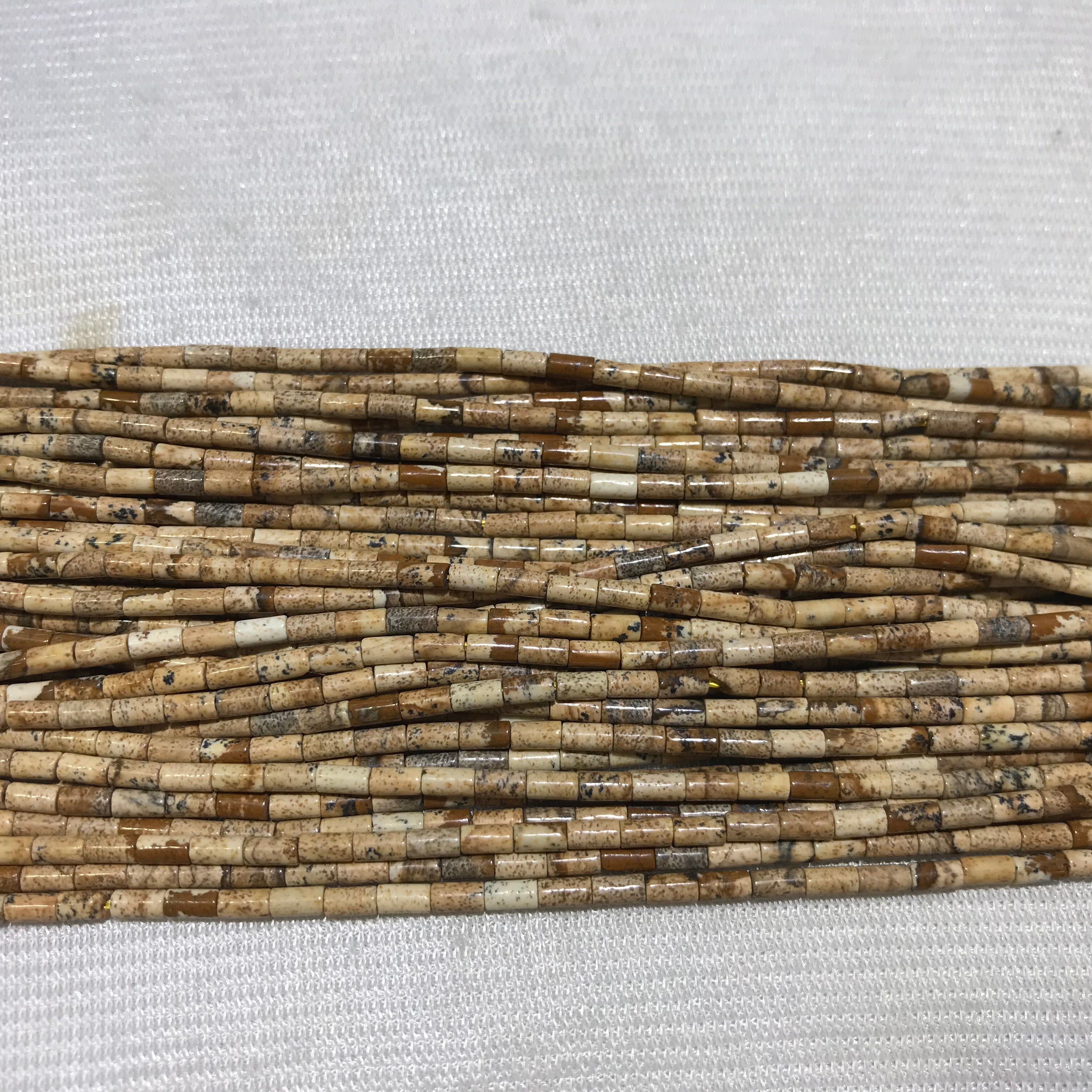 Brown Picture Jasper 2x4mm Column Gemstone Loose Tube Beads 15 inches