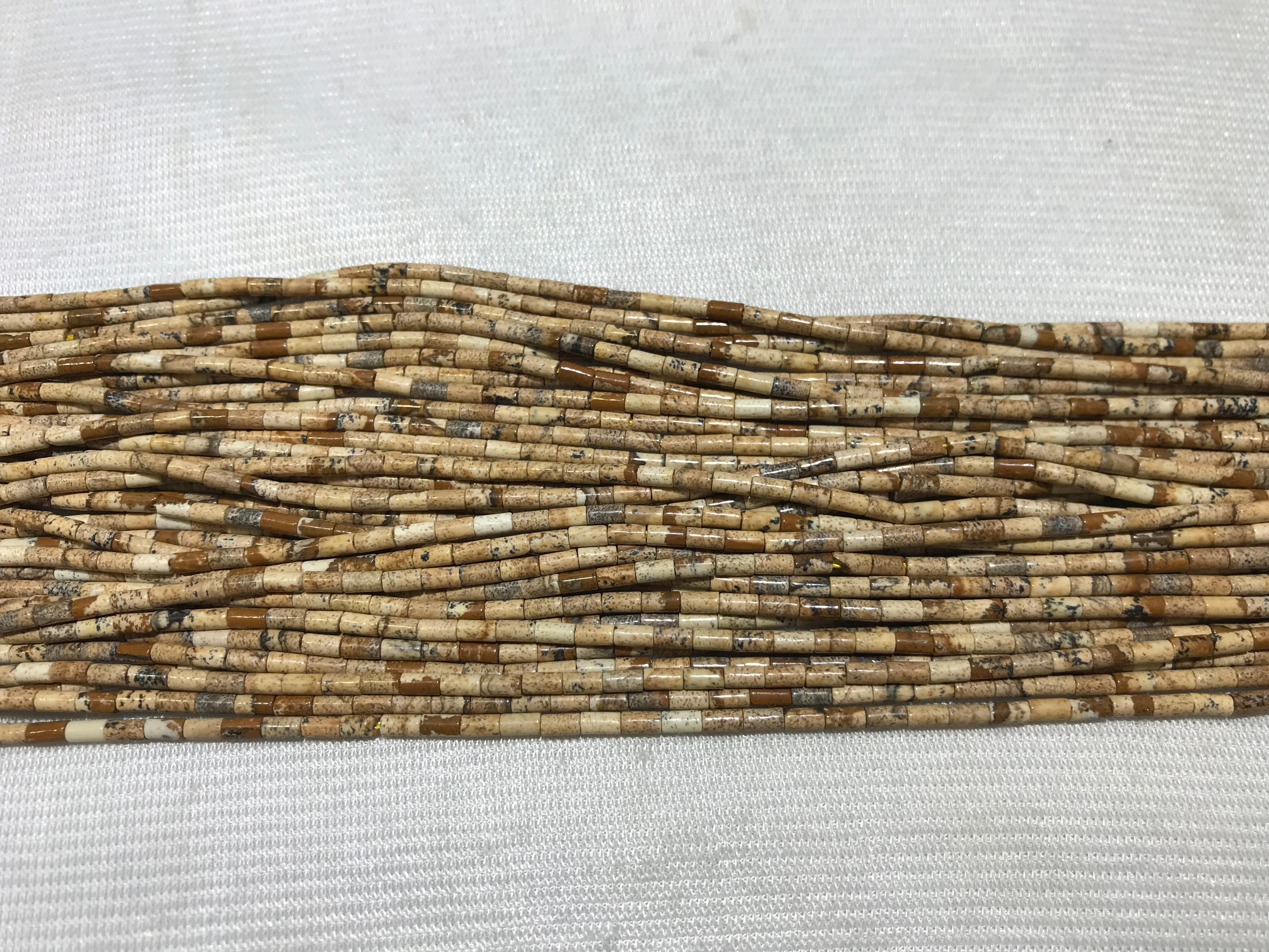 Brown Picture Jasper 2x4mm Column Gemstone Loose Tube Beads 15 inches