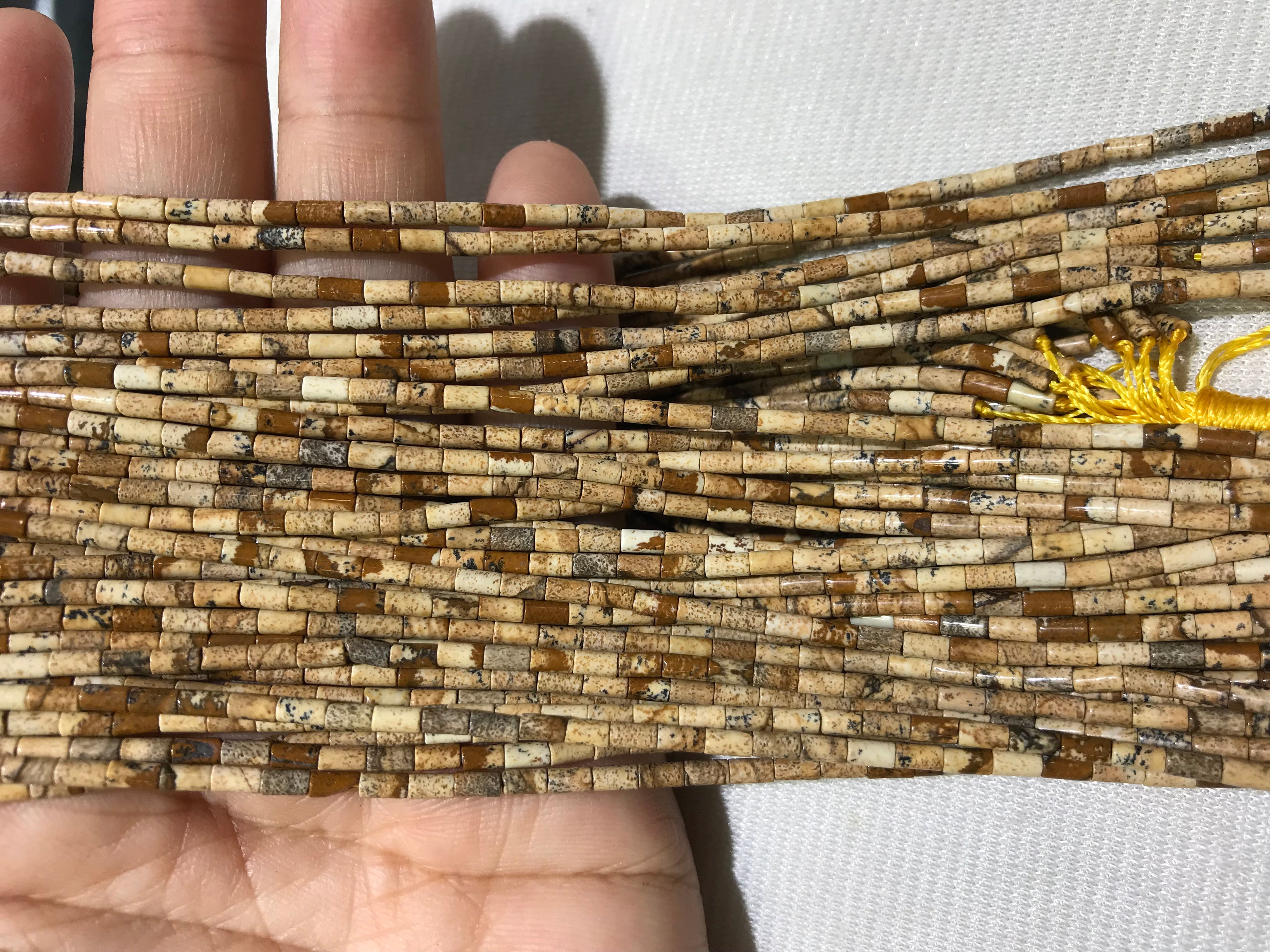 Brown Picture Jasper 2x4mm Column Gemstone Loose Tube Beads 15 inches