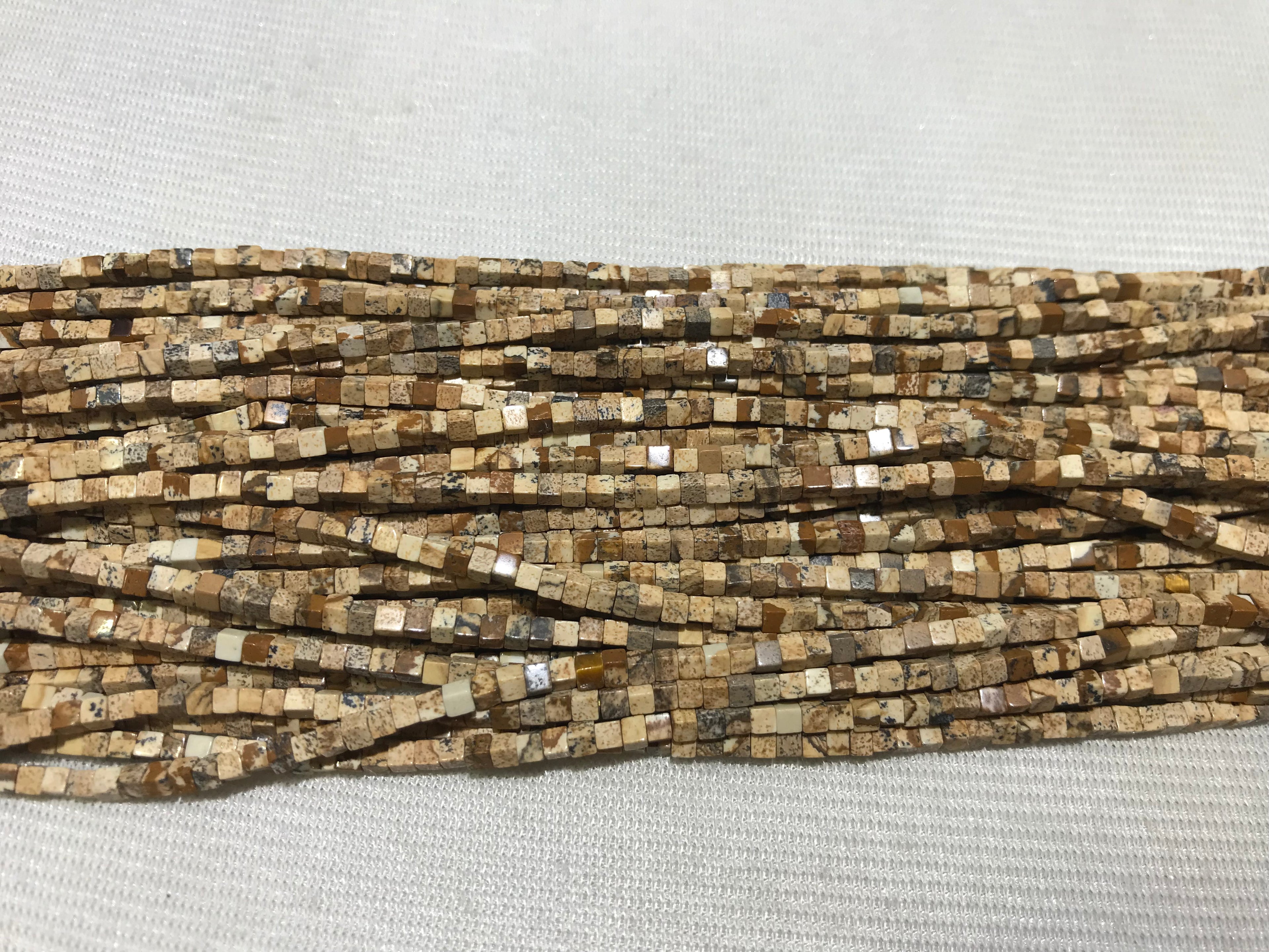 Picture Landscape Jasper 2-2.5mm Cube Gemstone Loose Beads 15 Inch Strand for Jewelry Making — DIY Bracelet Necklace Supplies for Beaders, Crafters  & Wholesale Buyers