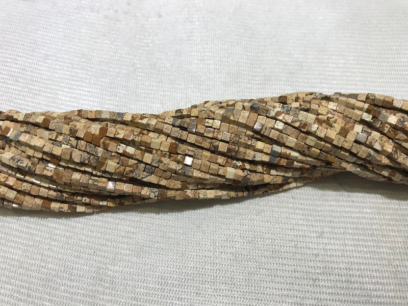 Picture Landscape Jasper 2-2.5mm Cube Gemstone Loose Beads 15 Inch Strand for Jewelry Making — DIY Bracelet Necklace Supplies for Beaders, Crafters  & Wholesale Buyers