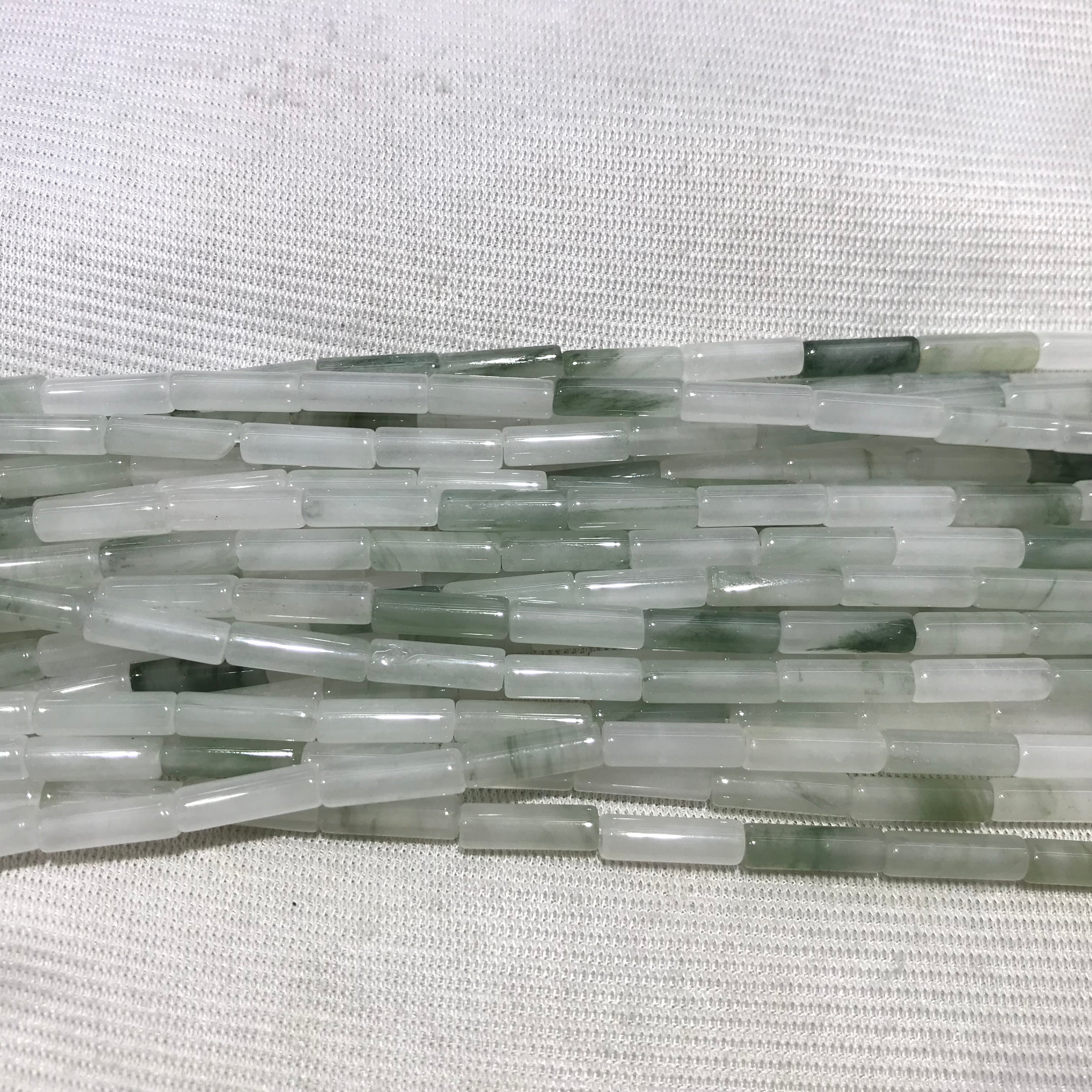 White Green Mount Jasper 4x13mm Column Gemstone Loose Tube Beads 15 inches