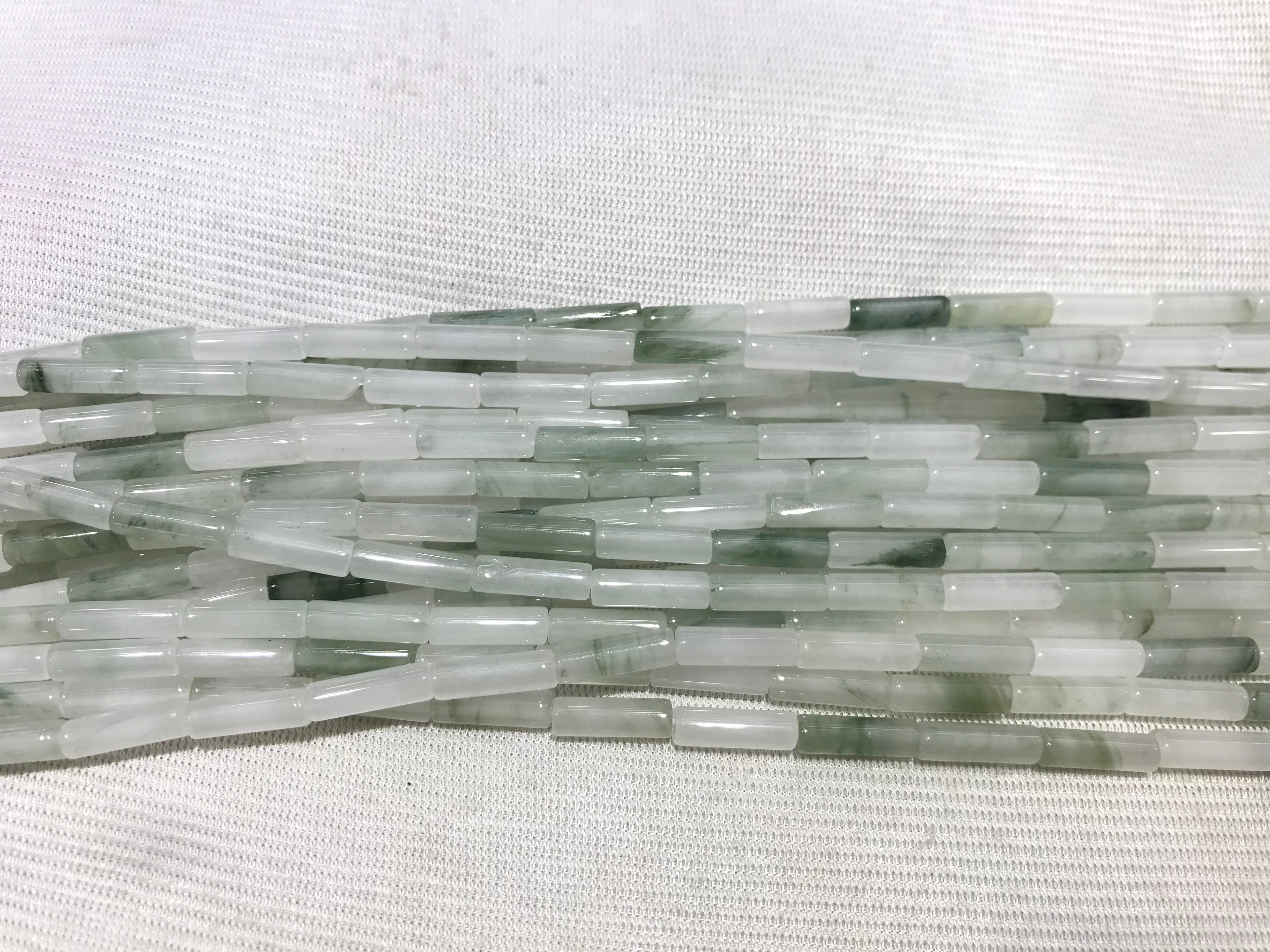 White Green Mount Jasper 4x13mm Column Gemstone Loose Tube Beads 15 inches