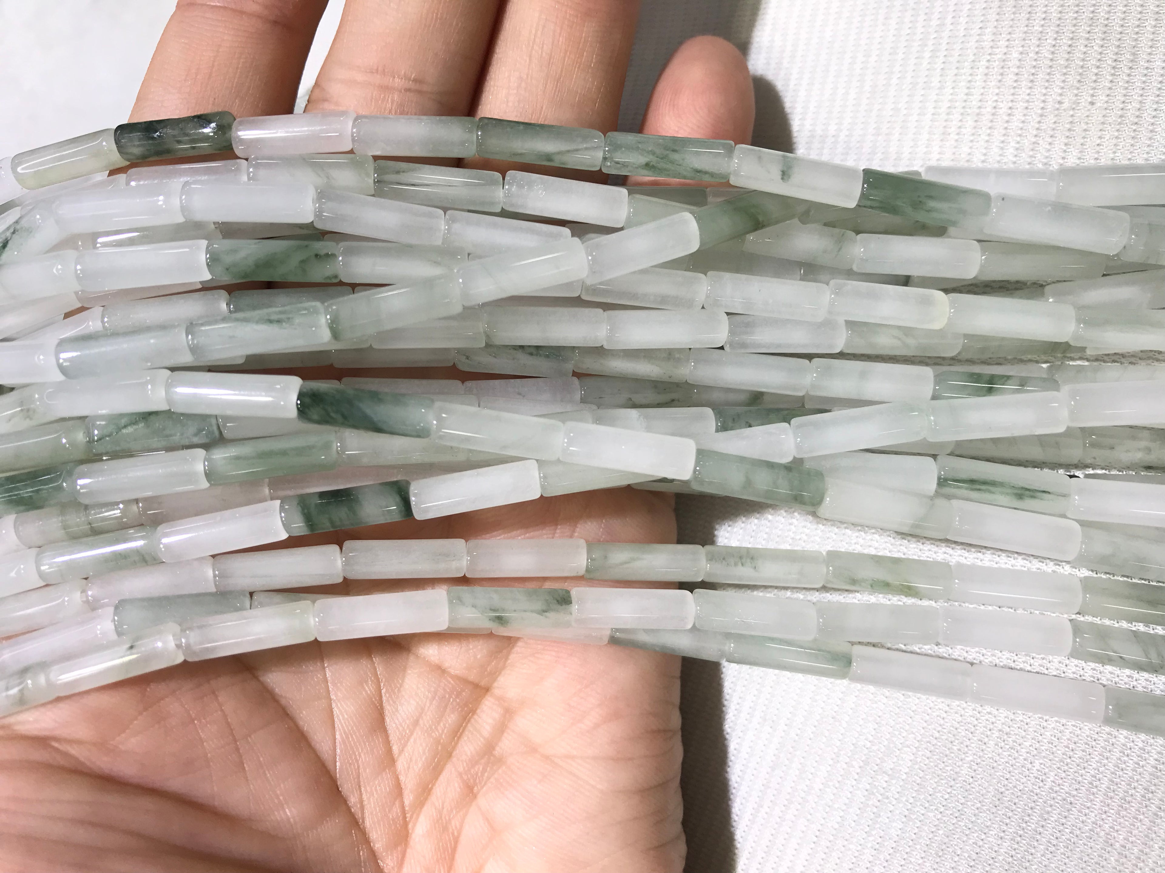White Green Mount Jasper 4x13mm Column Gemstone Loose Tube Beads 15 inches