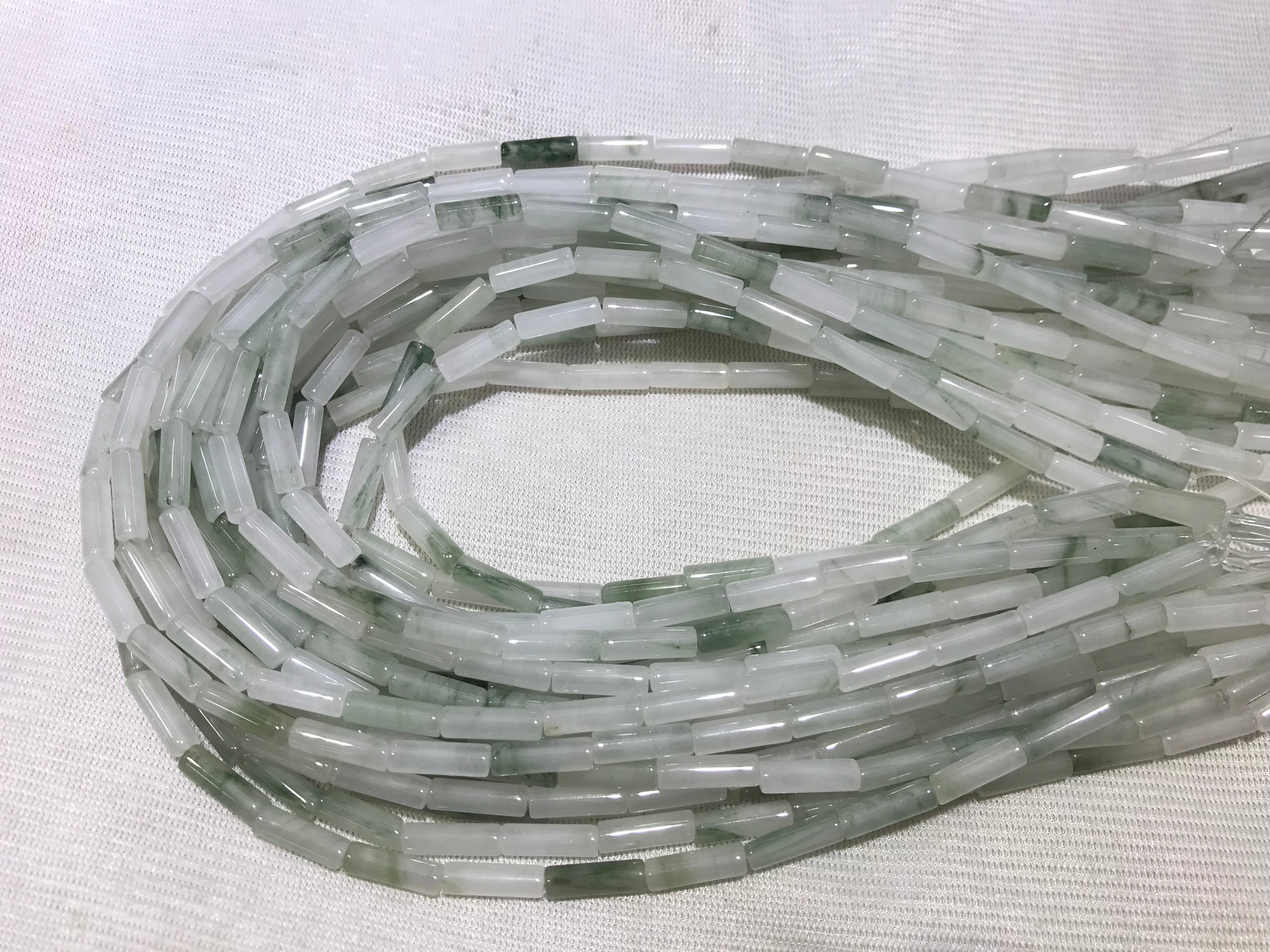 White Green Mount Jasper 4x13mm Column Gemstone Loose Tube Beads 15 inches
