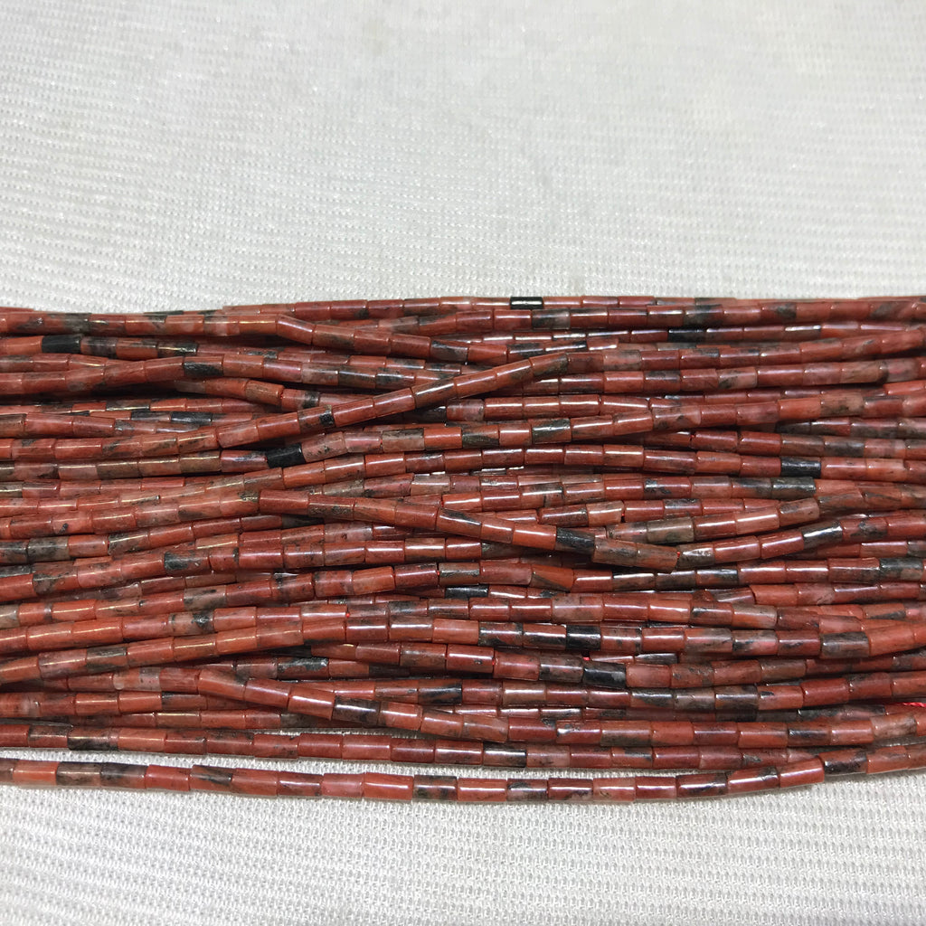 Red Sesame Jasper 2x4mm Column Gemstone Loose Tube Beads 15 inches