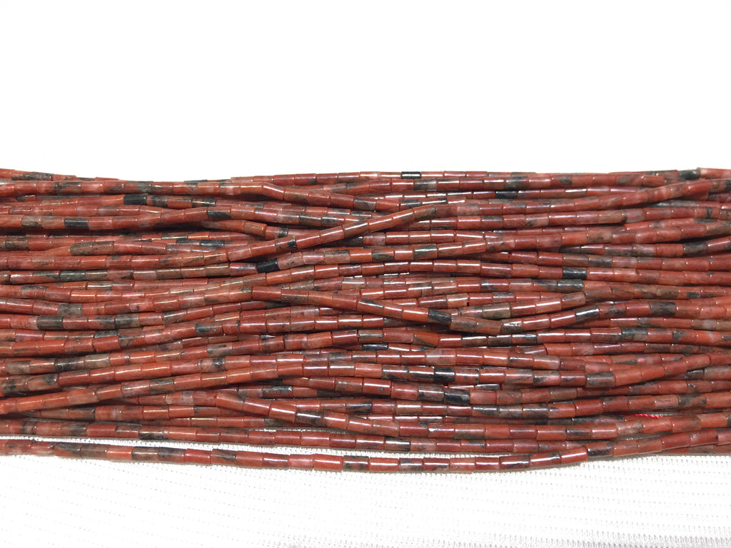 Red Sesame Jasper 2x4mm Column Gemstone Loose Tube Beads 15 inches