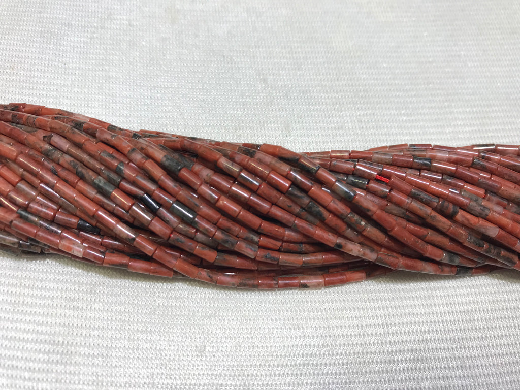 Red Sesame Jasper 2x4mm Column Gemstone Loose Tube Beads 15 inches